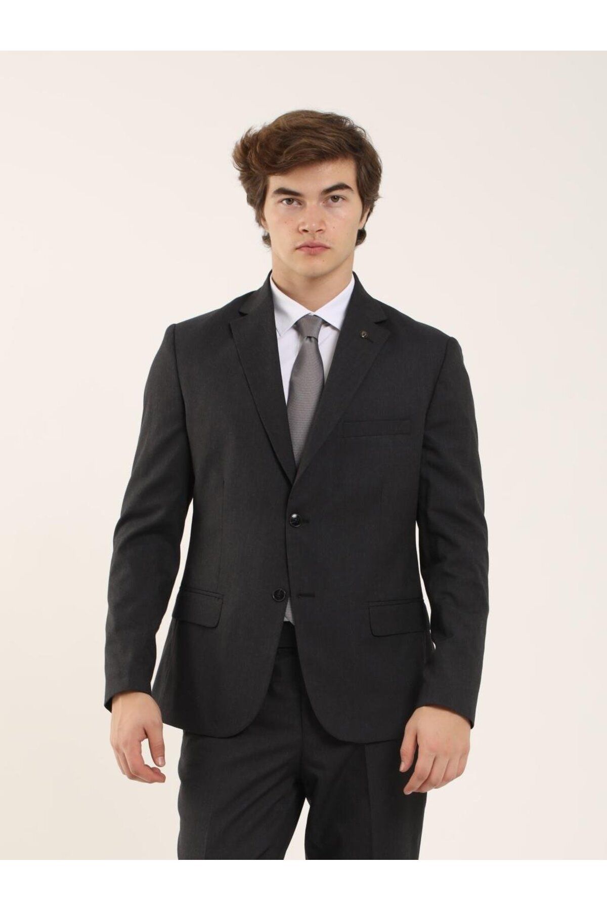 Dufy Antrasit Erkek Regular Fit Düz Klasik Mono Yaka Takım Elbise - 92024
