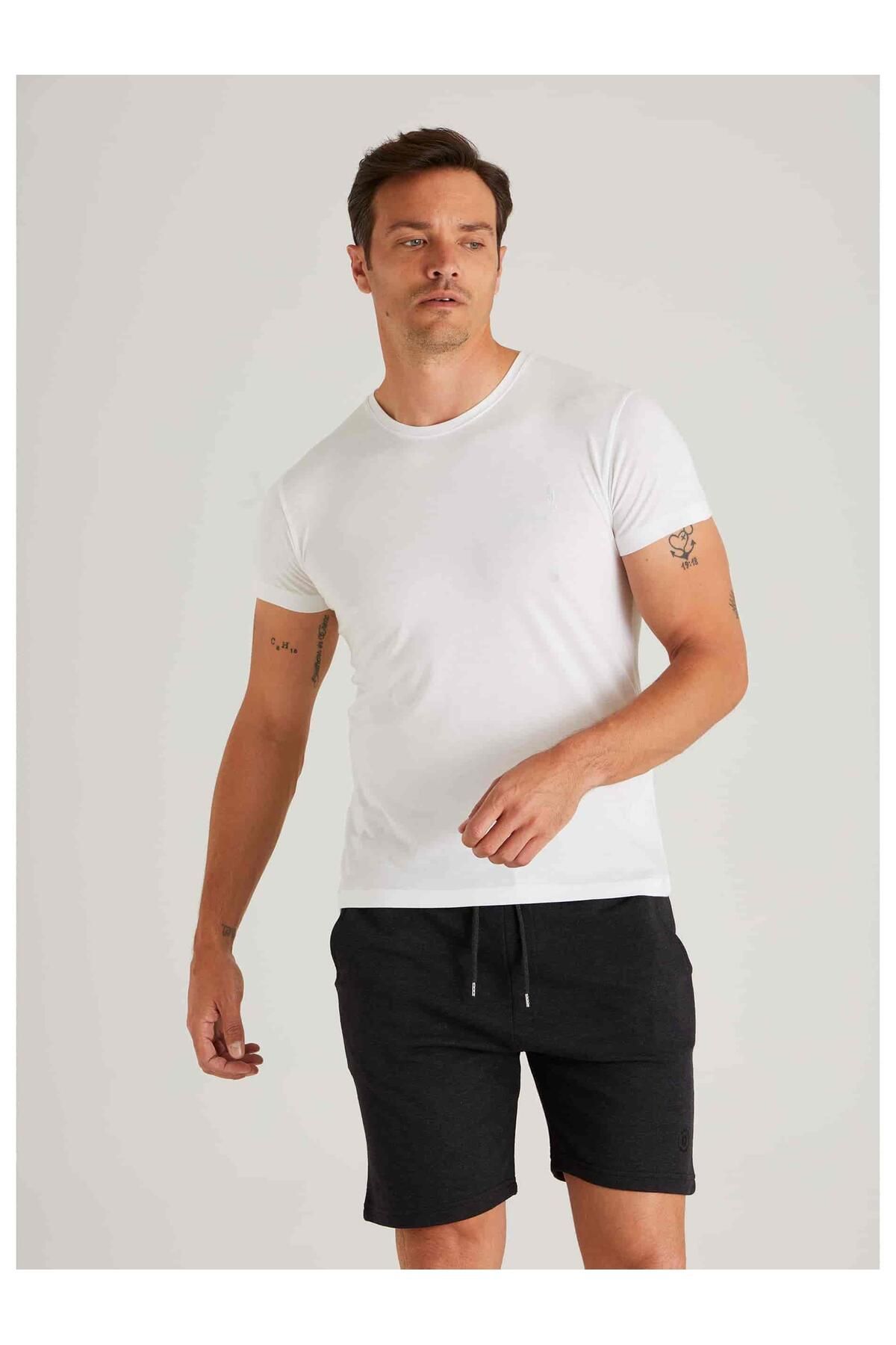 Dufy Beyaz Erkek Slim Fit Düz O Yaka Tshirt - 36313
