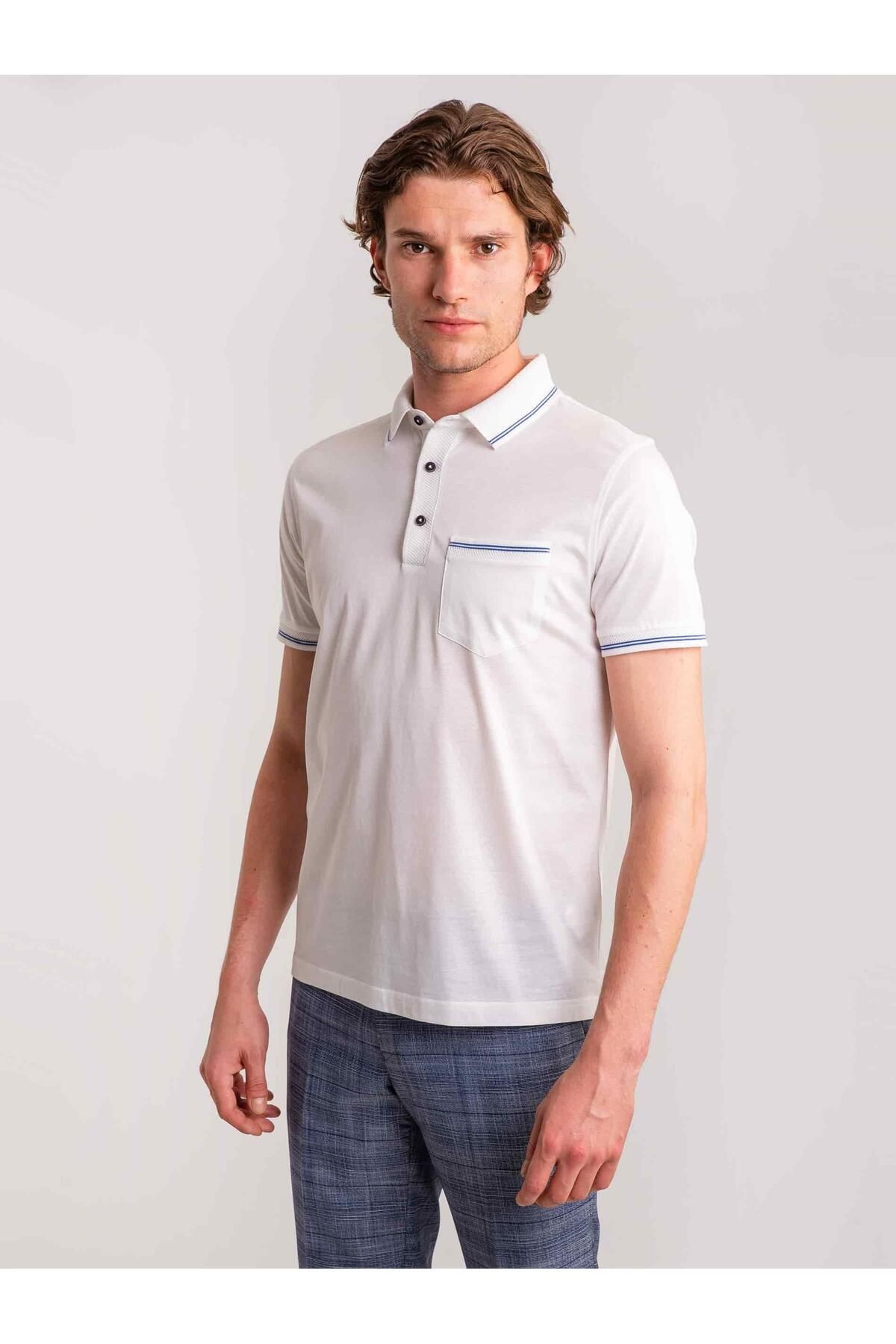 Dufy Beyaz Erkek Regular Fit Düz Casual Polo Yaka Tshirt - 54940
