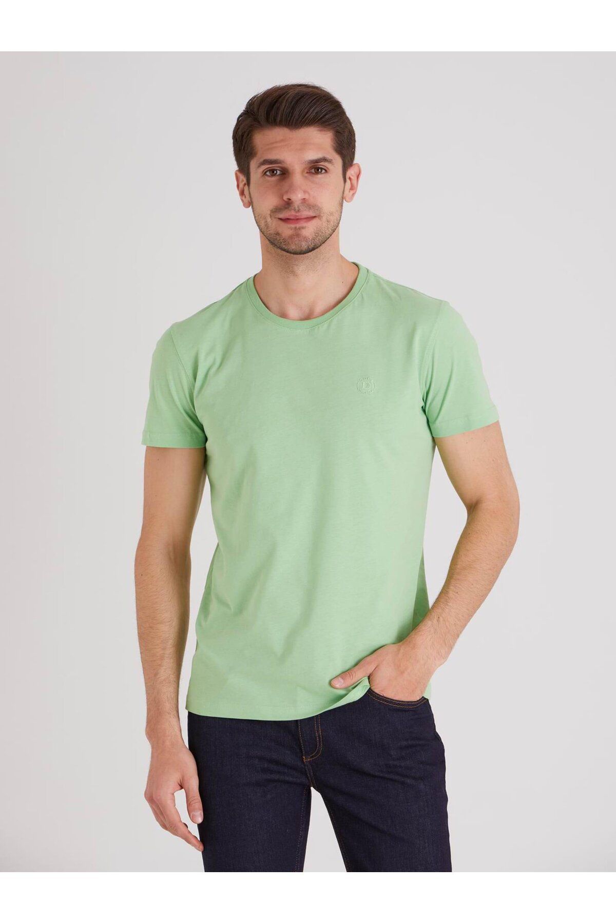 Dufy Yeşil Erkek Slim Fit Baskılı Bisiklet Yaka Tshirt - 63010