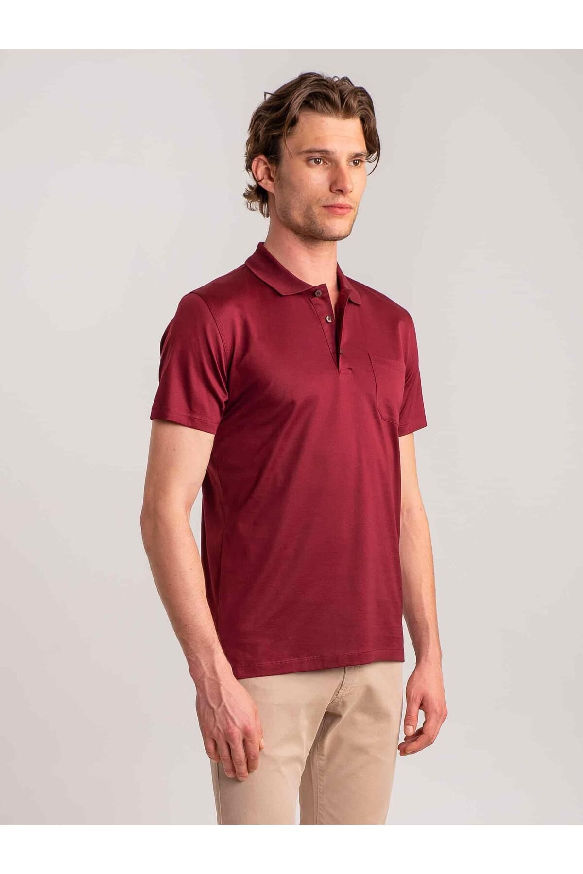 Dufy Bordo Erkek Regular Fit Düz Casual Polo Yaka Tshirt - 49676