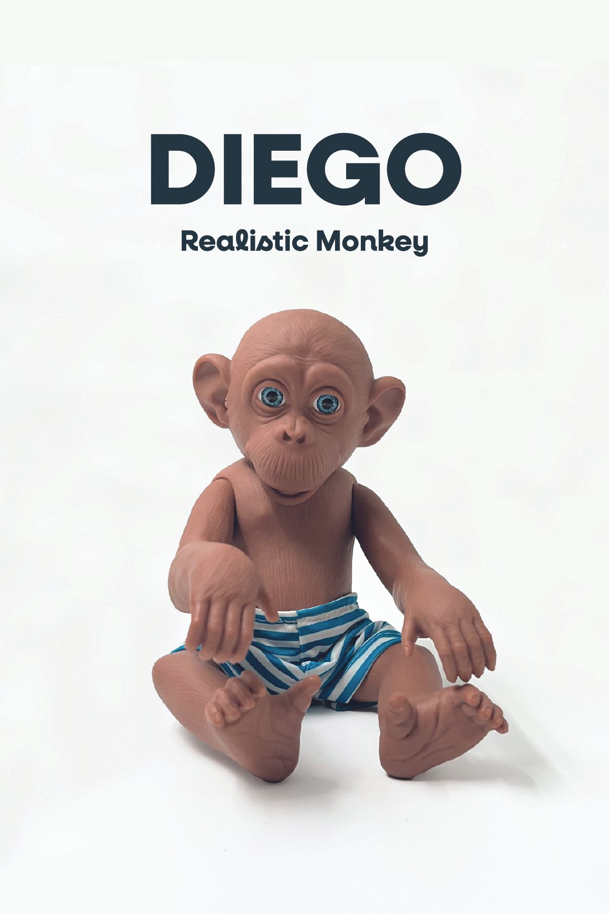 ARI TOYS Oyuncak Maymun Diego-35cm Gerçekçi Et Dokulu-renkli Şortlu