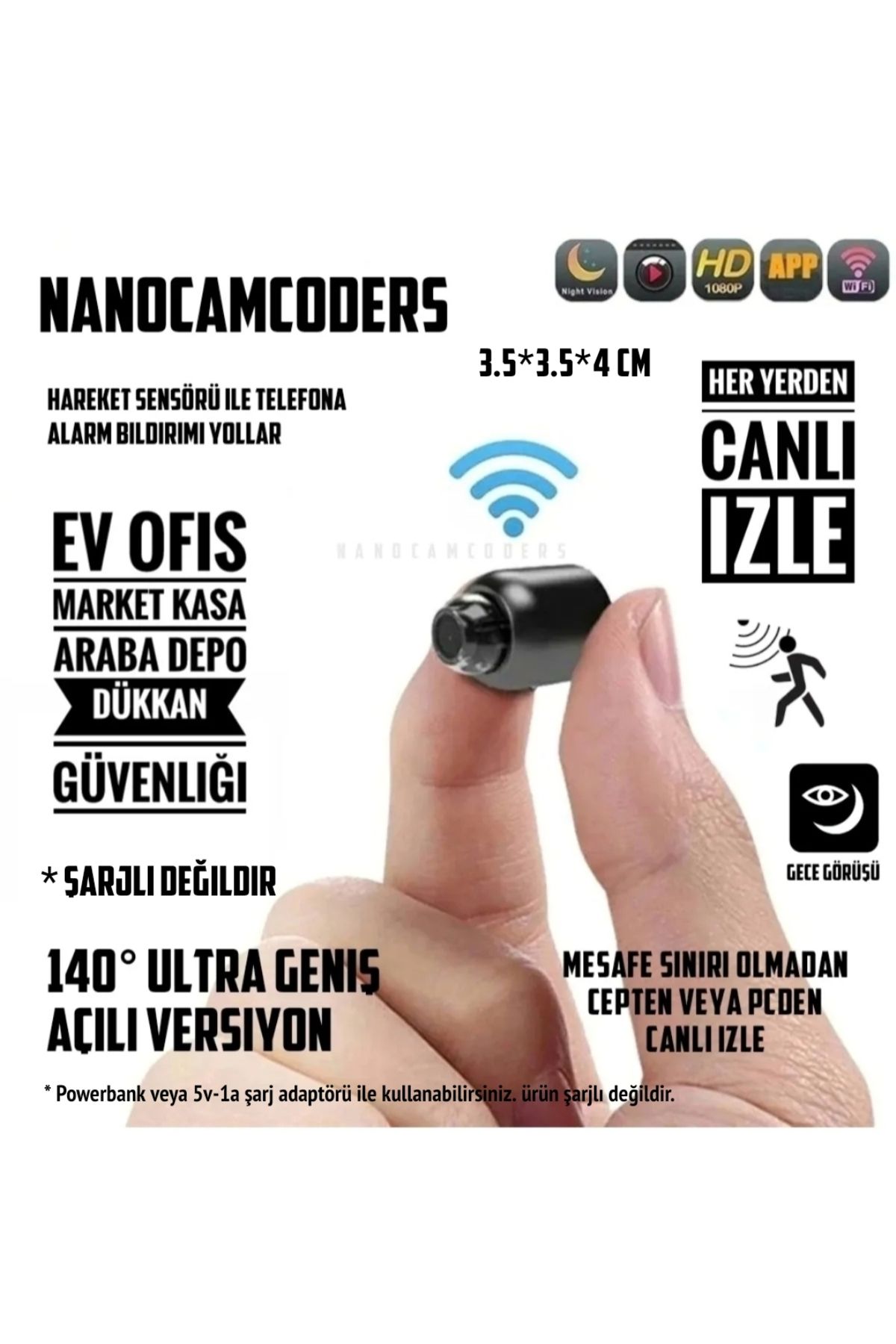 Nanocamcoders 1k 1080p Wifi Güvenlik Kamerası Alarm Güvenlik Gizli Pır Kamera Uzak Izle ( Şarjlı Değildir ) Mr09