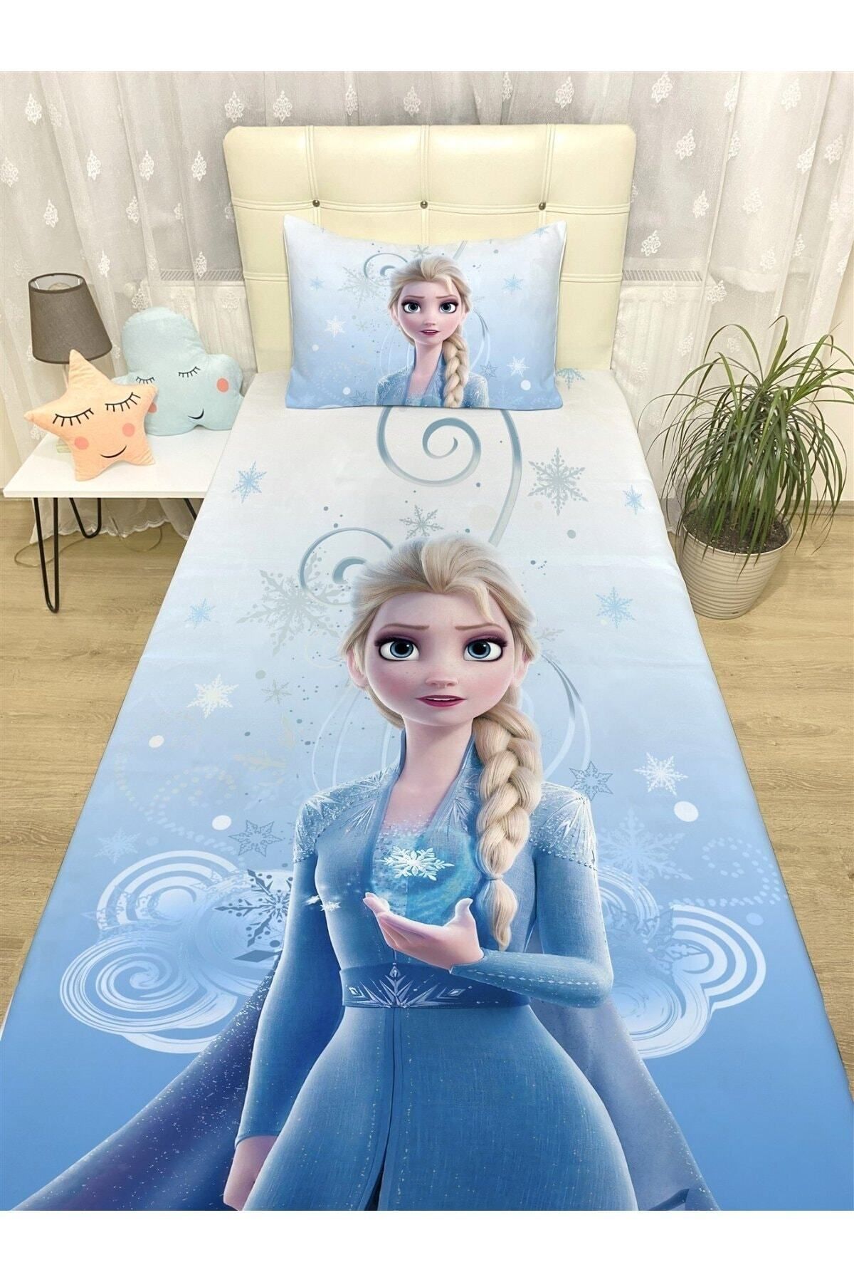 Rual Bebek& Çocuk OdasıMavi Elsa Desenli Yatak Örtüsü Ve Yastık Kılıfı