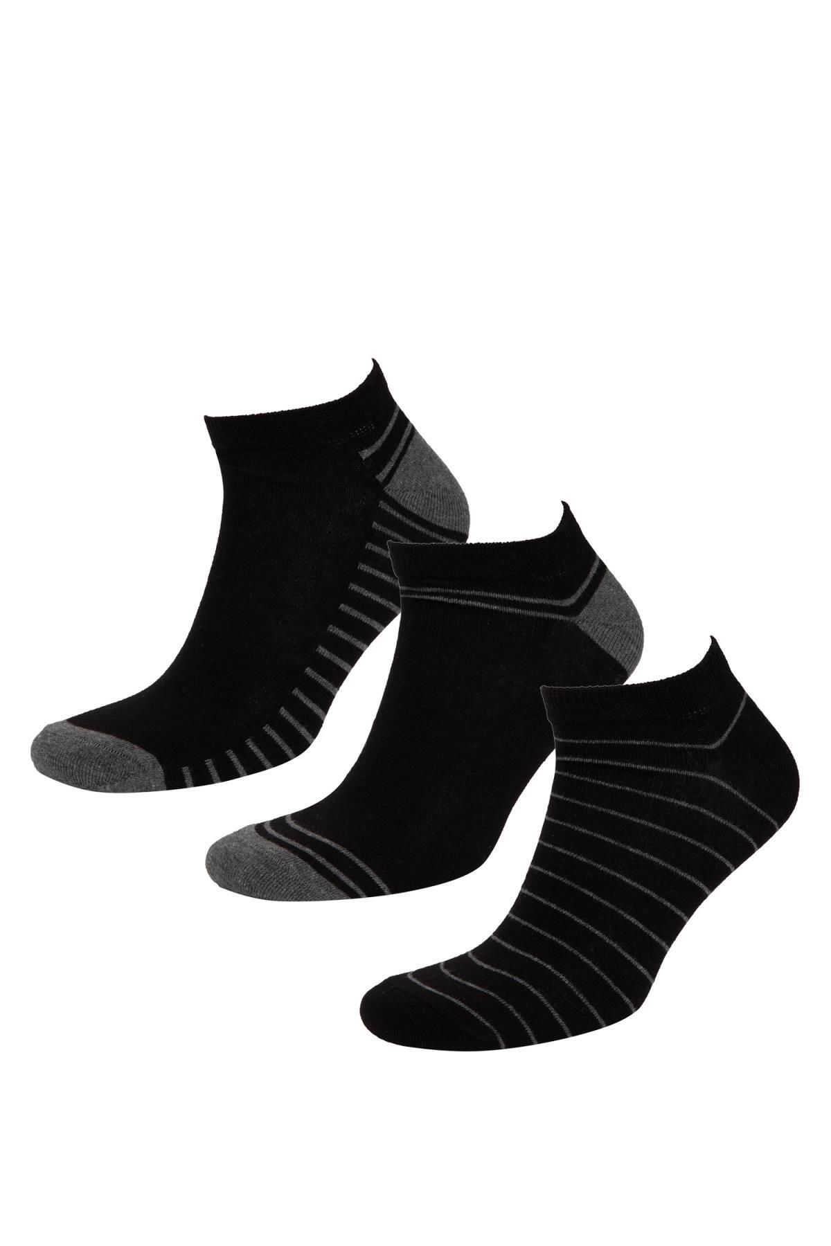 Defacto Erkek Çizgili 3'lü Pamuklu Patik Çorap C0112axns
