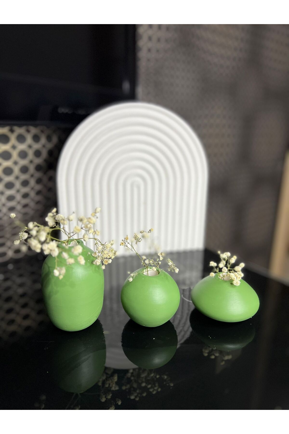 Orange Atelier 3'lü Minimal Yeşil Bohem Vazo Saksı Set