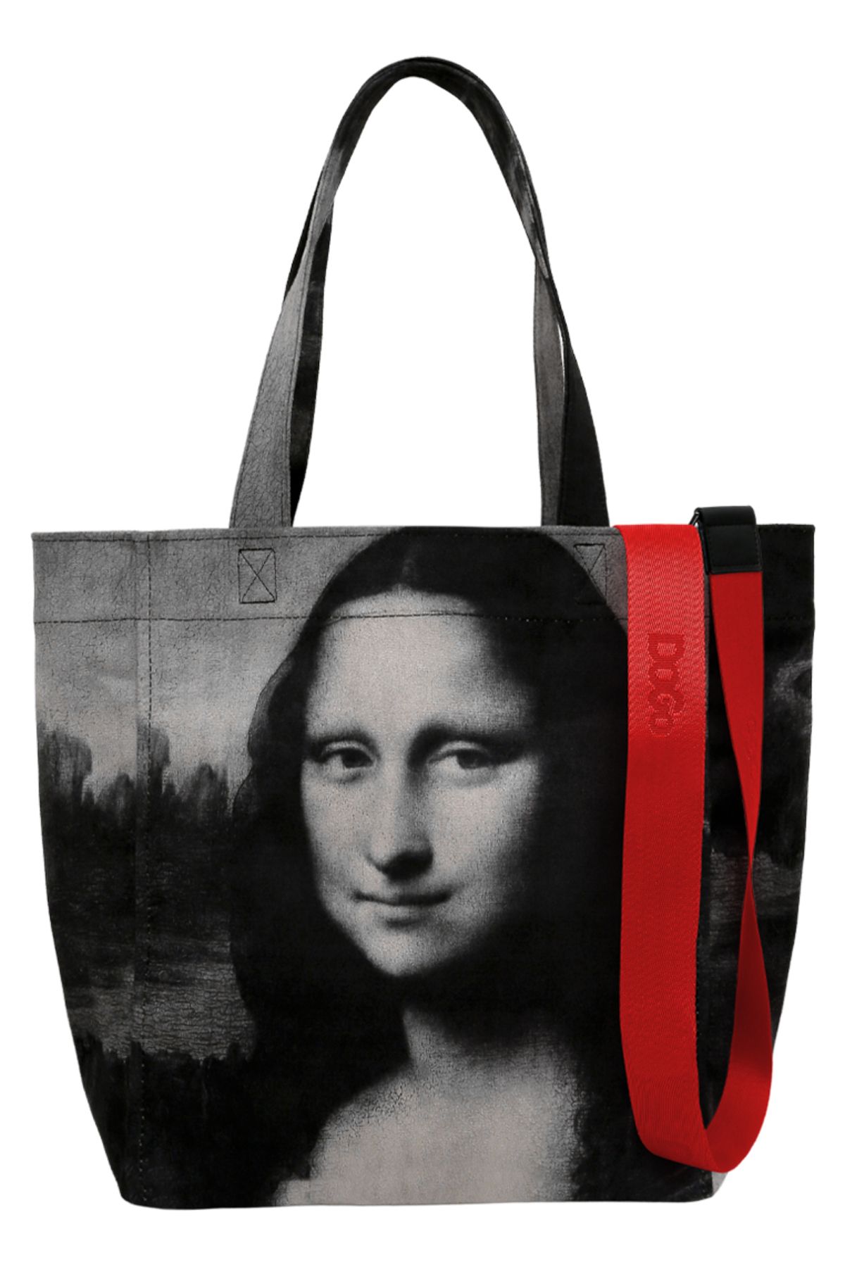 Dogo Kadın Vegan Siyah Large Tote Bag - Mona Lisa BW Tasarım