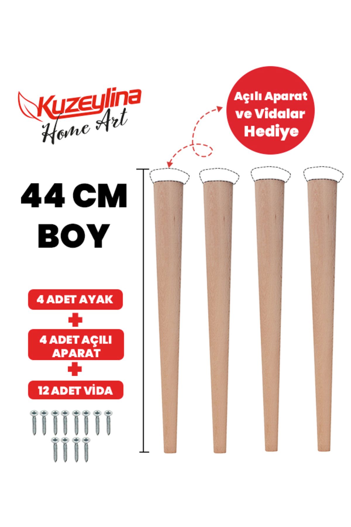 Kuzeylina 4'lü 44 Cm Doğal Ahşap Ayak Konik Masa-sandalye-tabure- Sehpa Ayağı