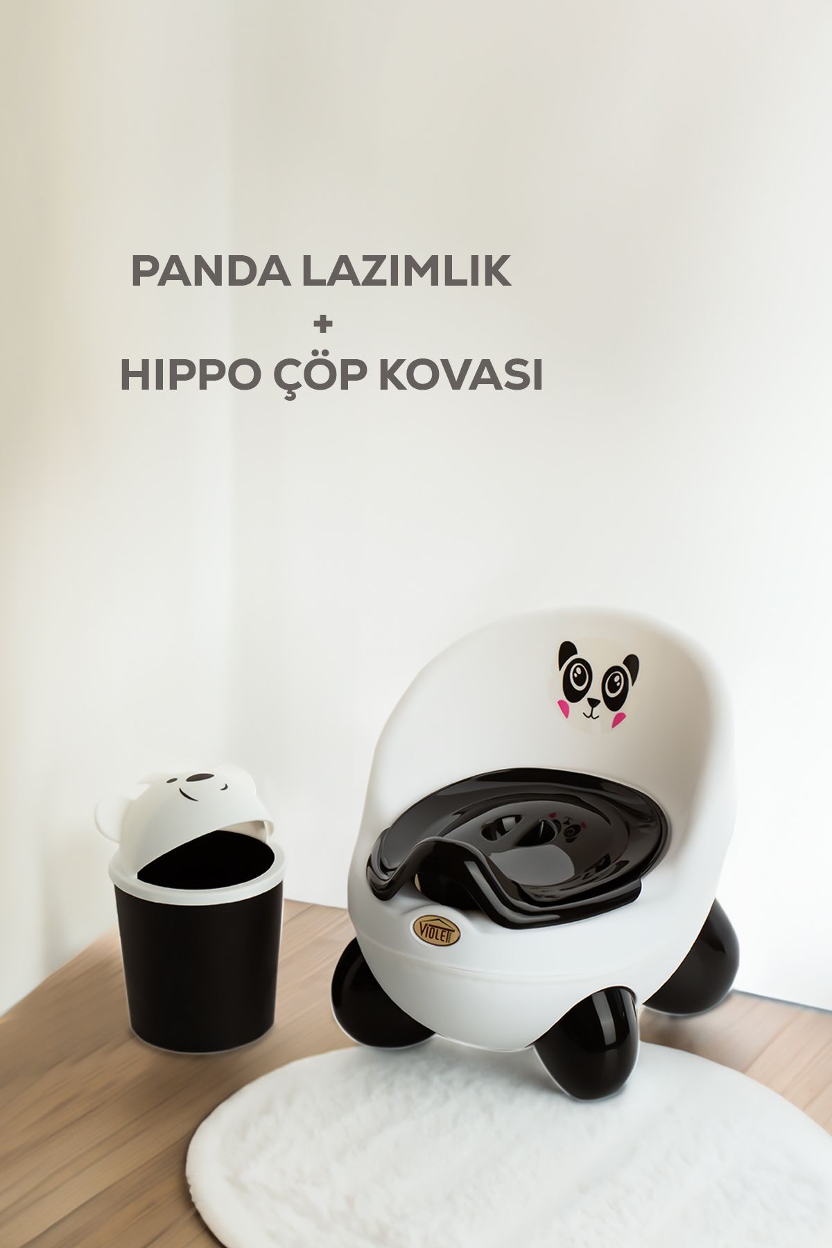 Porsima 0084 Panda Lazımlık - L-586 Hippo Çöp Kovası -2 L Siyah Beyaz