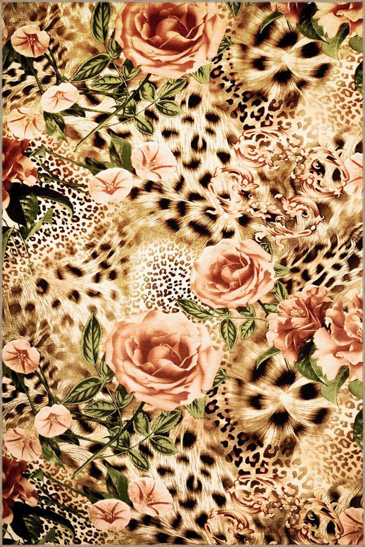 Rugs Modern Halı Çok Renkli Çiçek Gül ve Leopar Benekleri Desenli Kreatif Modern Dekoratif Halı 3653