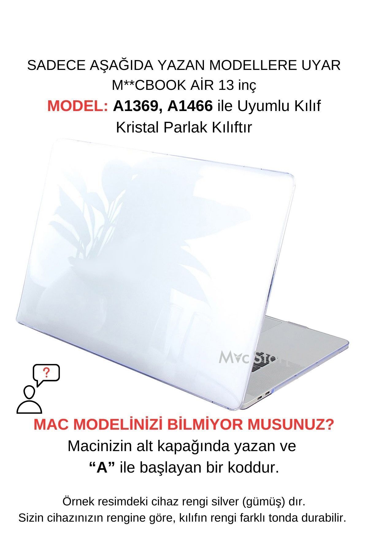 Mcstorey Macbook Air Kılıf 13inç (ESKİ USB'Lİ MODEL 2010-2017) A1369 A1466 Ile Uyumlu Parlak Kristal