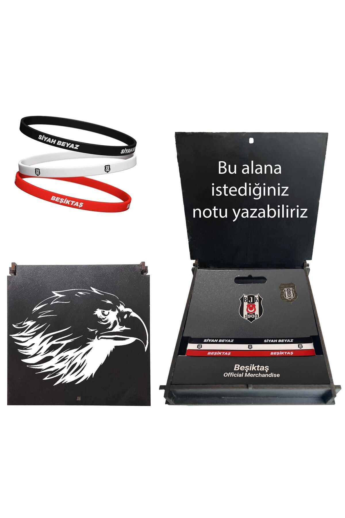 Beşiktaş Lisanslı 3 lü Kartal Ahşap Kutulu Bileklik