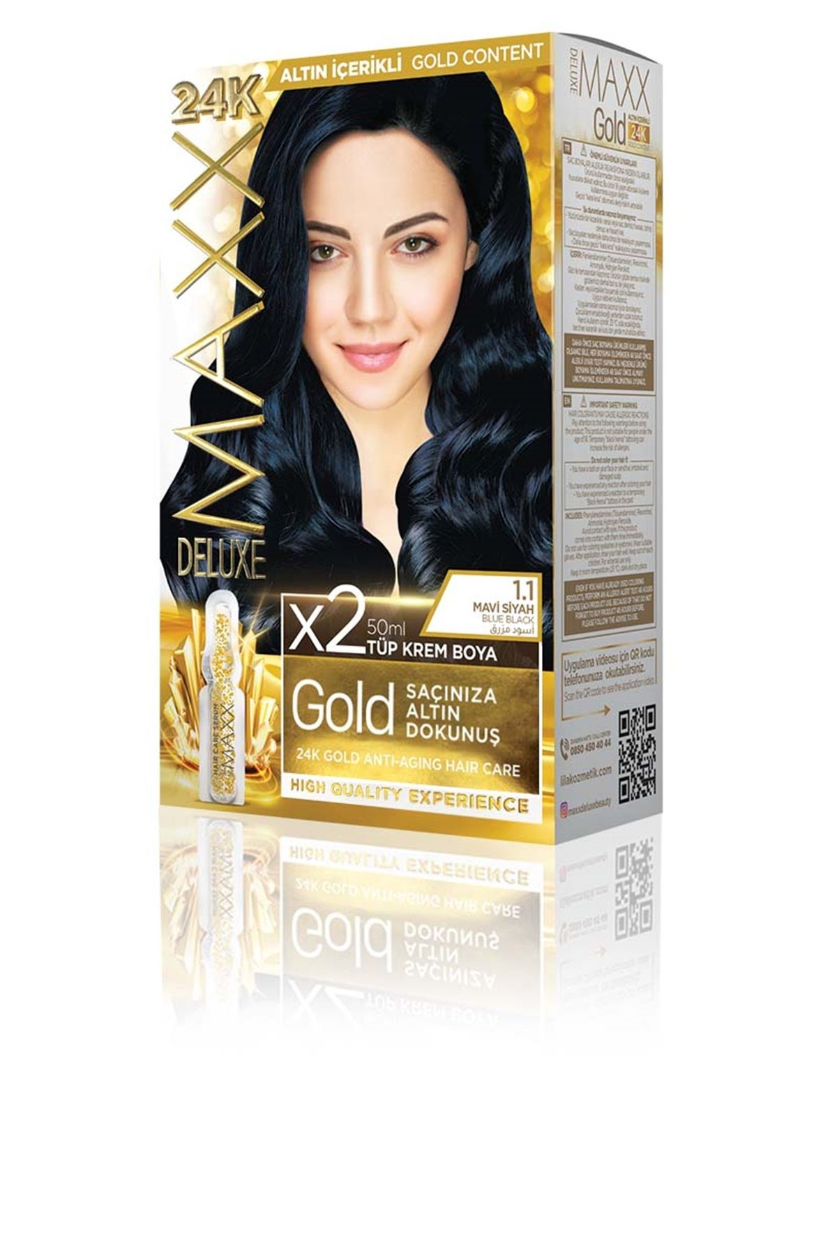 MAXX DELUXE GOLDEN SERIES 24K Altın İçerikli Tüp Boya ve Saç Bakım Serumlu 30 HARİKA RENK (2X50 ML)