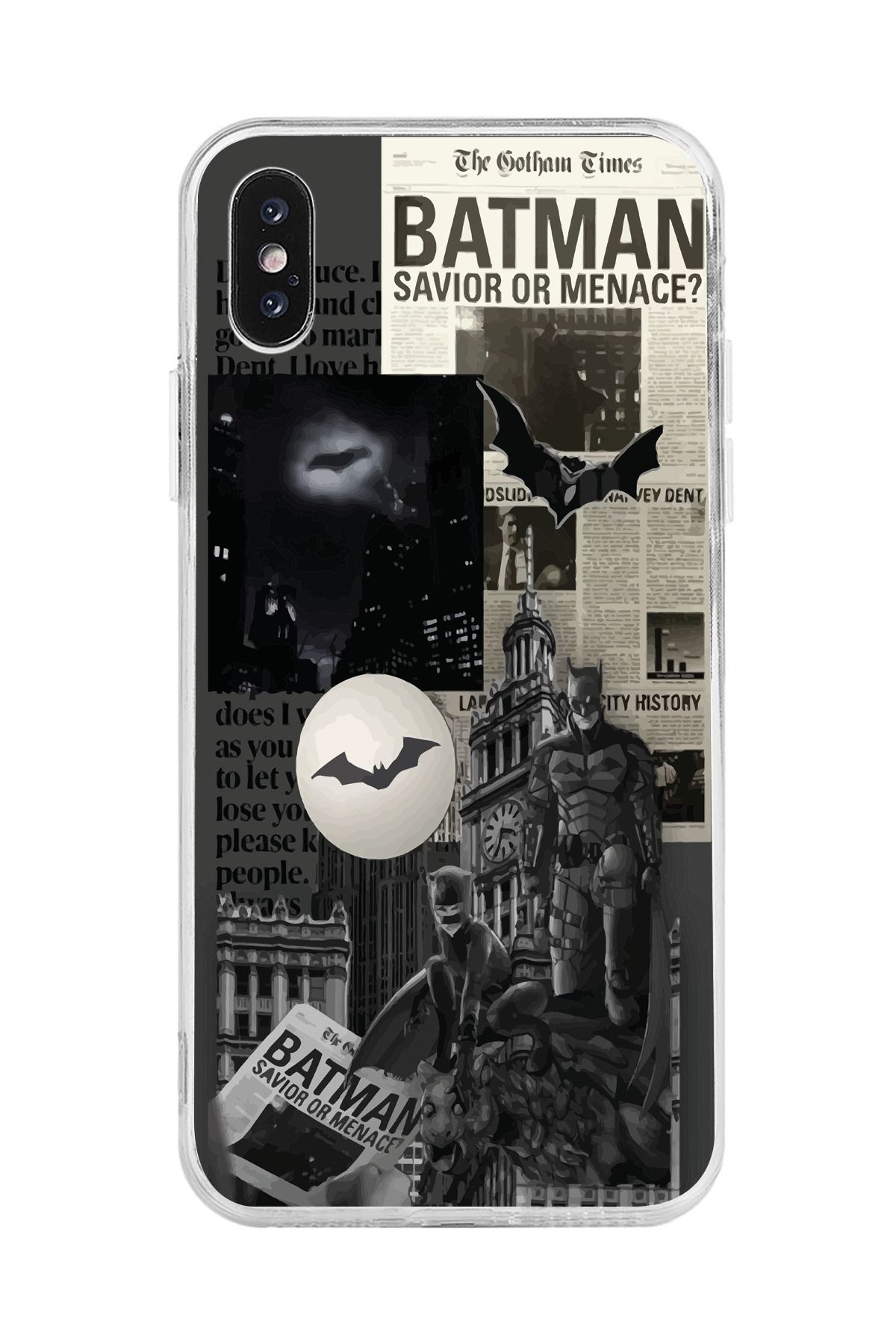 Magic Ring Iphone X ve XS Uyumlu Batman Kolaj Tasarımlı Şeffaf Telefon Kılıfı