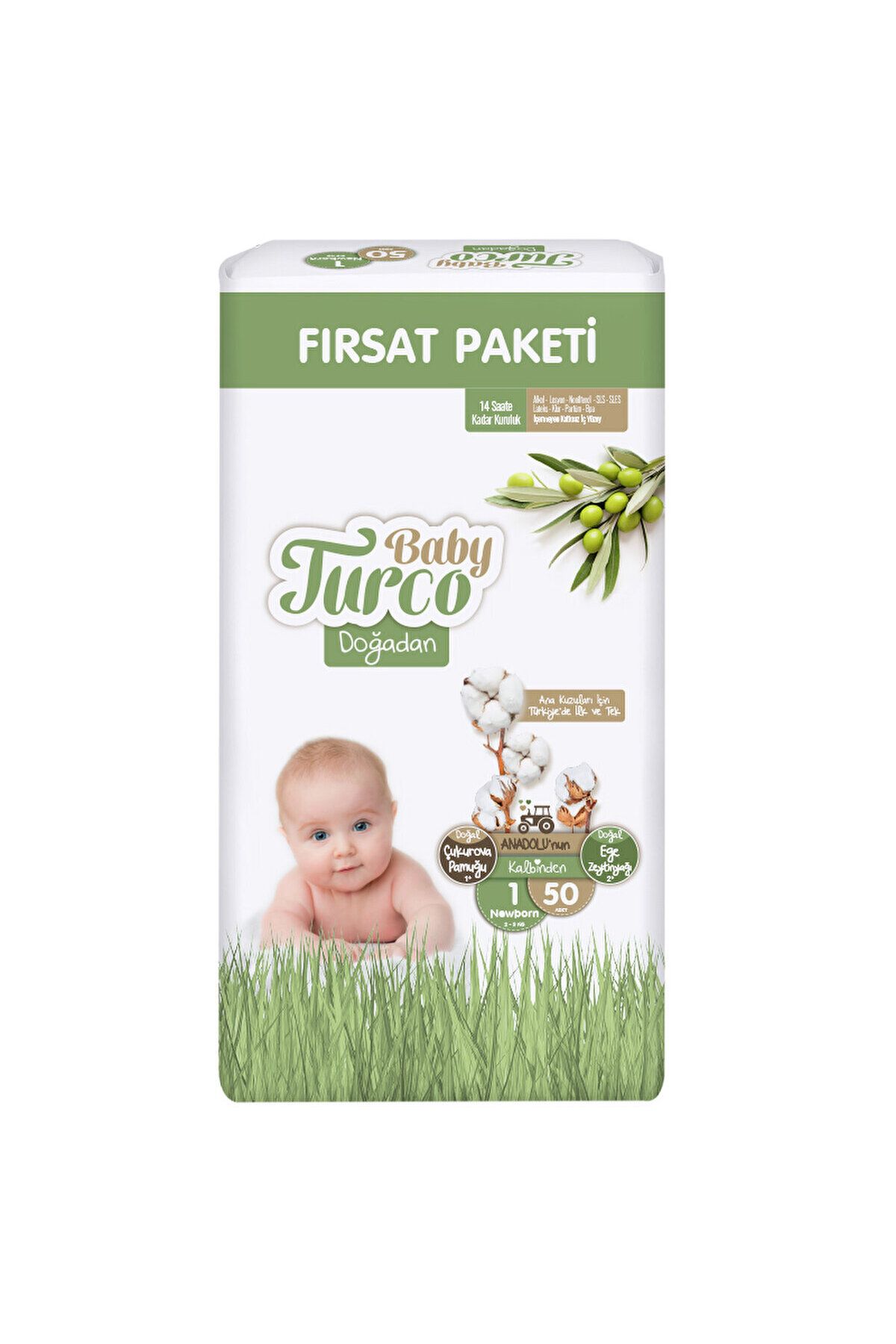 Baby Turco Doğadan Fırsat Paketi 1 Beden Newborn Bebek Bezi 50'li