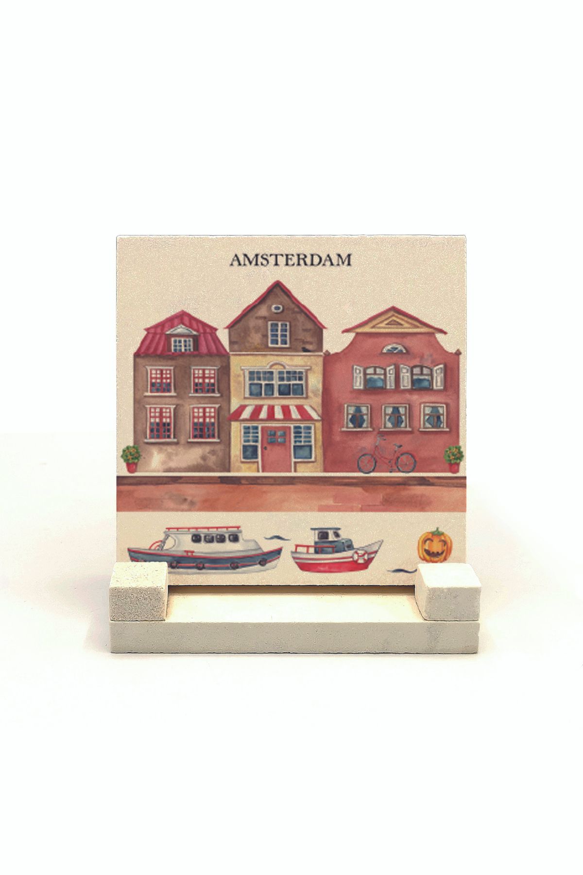 Sadrazam Amsterdam Görseli Baskılı Doğaltaş Masaüstlük 10x10 Krg-18