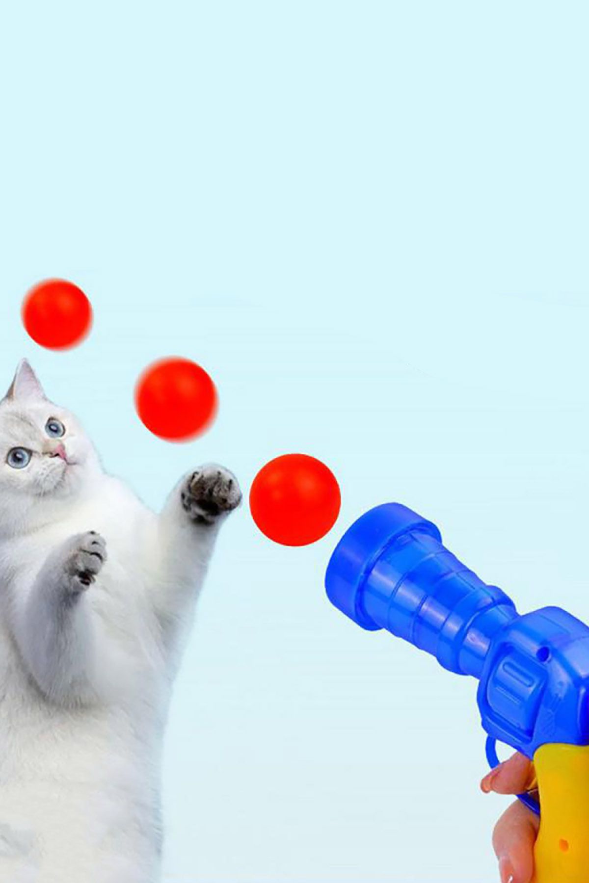 TechnoStation Peluş Top Atan Kedi Oyuncağı Eğlenceli Kedi Topu Fırlatan Tabanca Oyuncak 30 Adet Top
