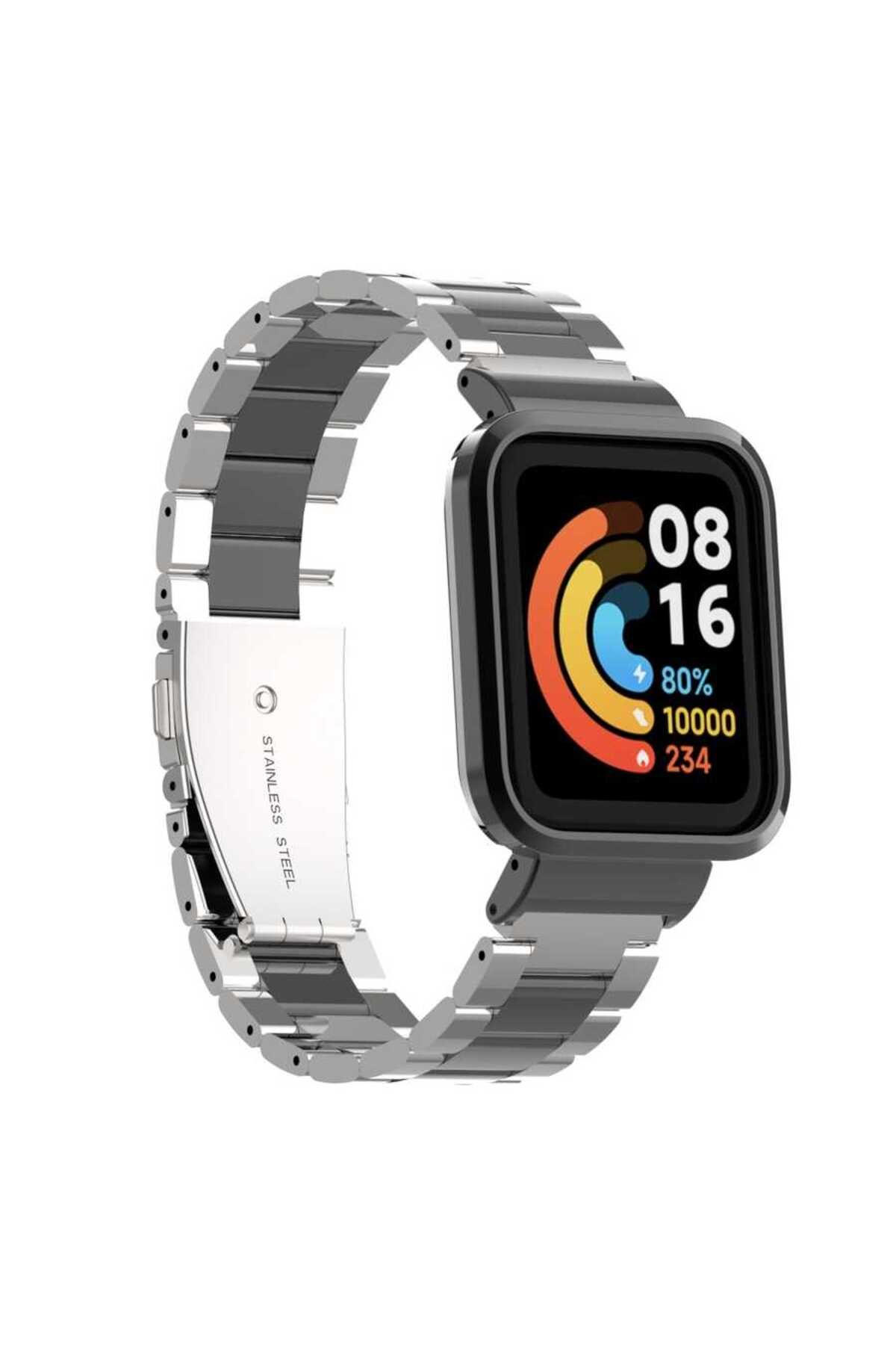 Genel Markalar Xiaomi Redmi Watch (Mi Watch Lite) Uyumlu KRD-60 Metal Kordon-ulu-Gümüş-Siyah