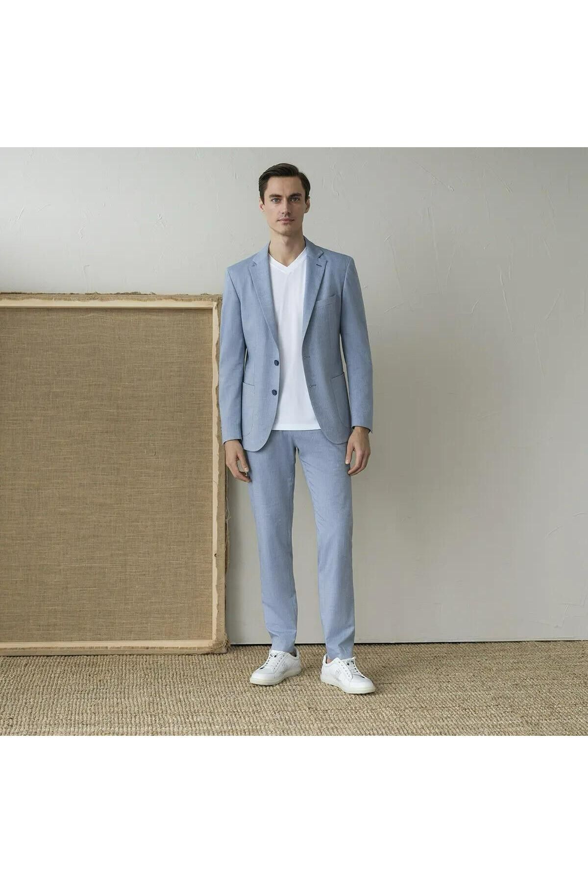 Sarar İnterview Sarar Matteo Mono Yaka Slim Fit Açık Mavi Takım Elbise