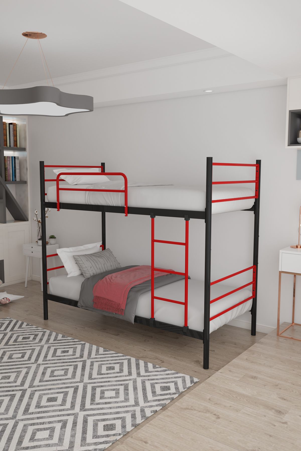 FANO Trend Ranza (90X200) Kırmızı Genç Ve Çocuk Yatak Odası Metal Ranza Karyola