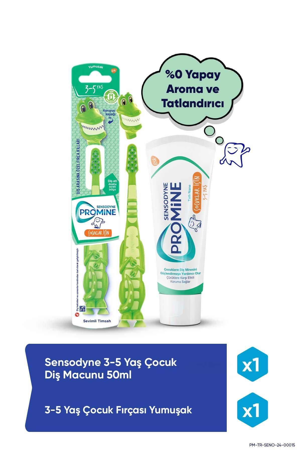 Sensodyne Promine 3-5 Yaş Çürüklere Karşı Koruyan Çocuk Diş Macunu 50ml+Timsahlı Yumuşak Diş Fırçası