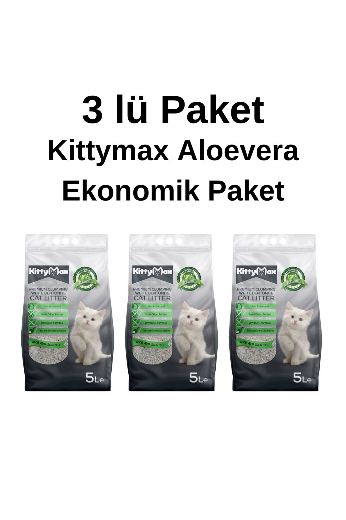 Kittymax Premium Bentonit Kedi Kumu 5 Lt Aloevera 3 lü Paket