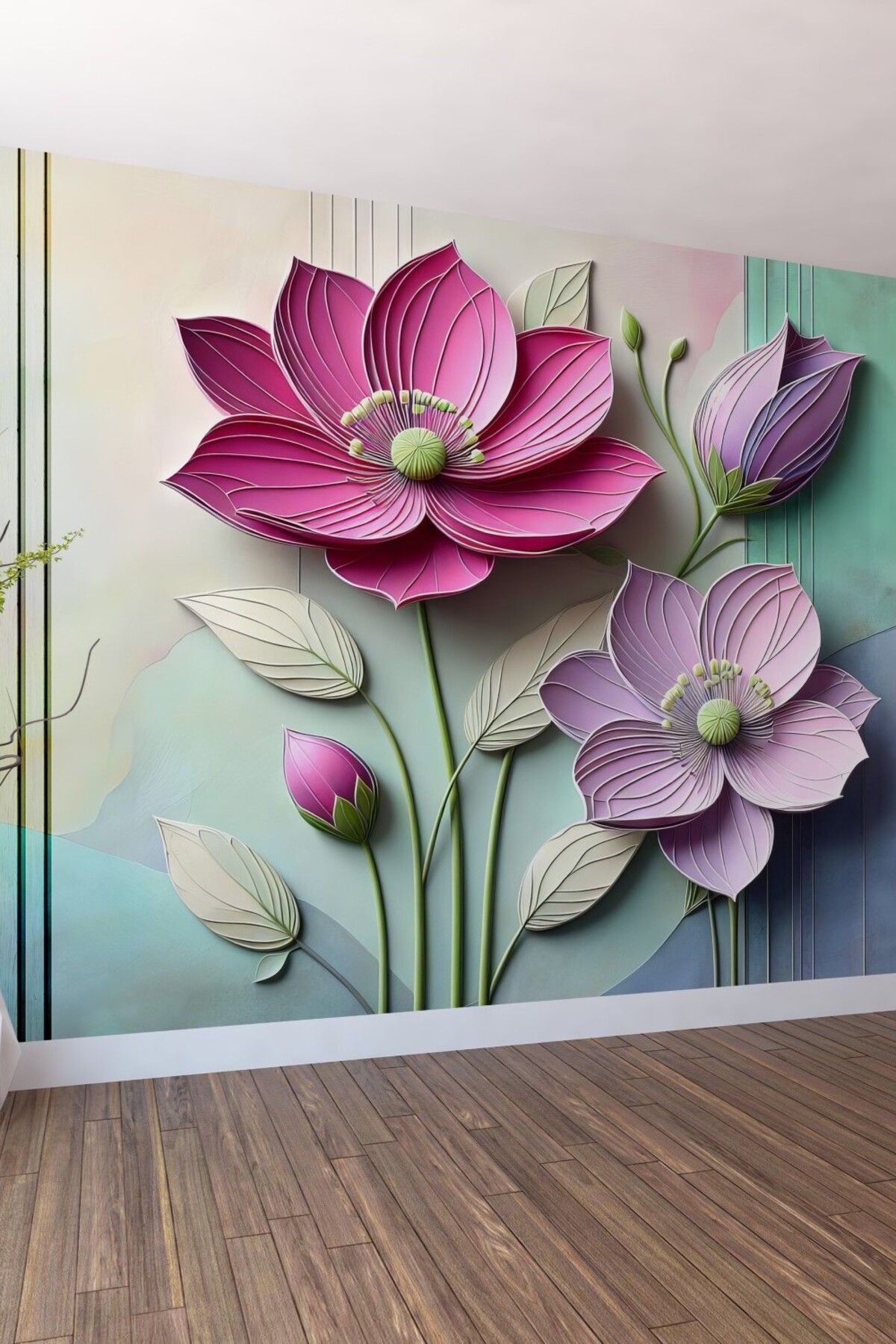 FX WallCoverings Dev Çiçeklerin Büyüsü: 3D Lotus Duvar Kağıdı