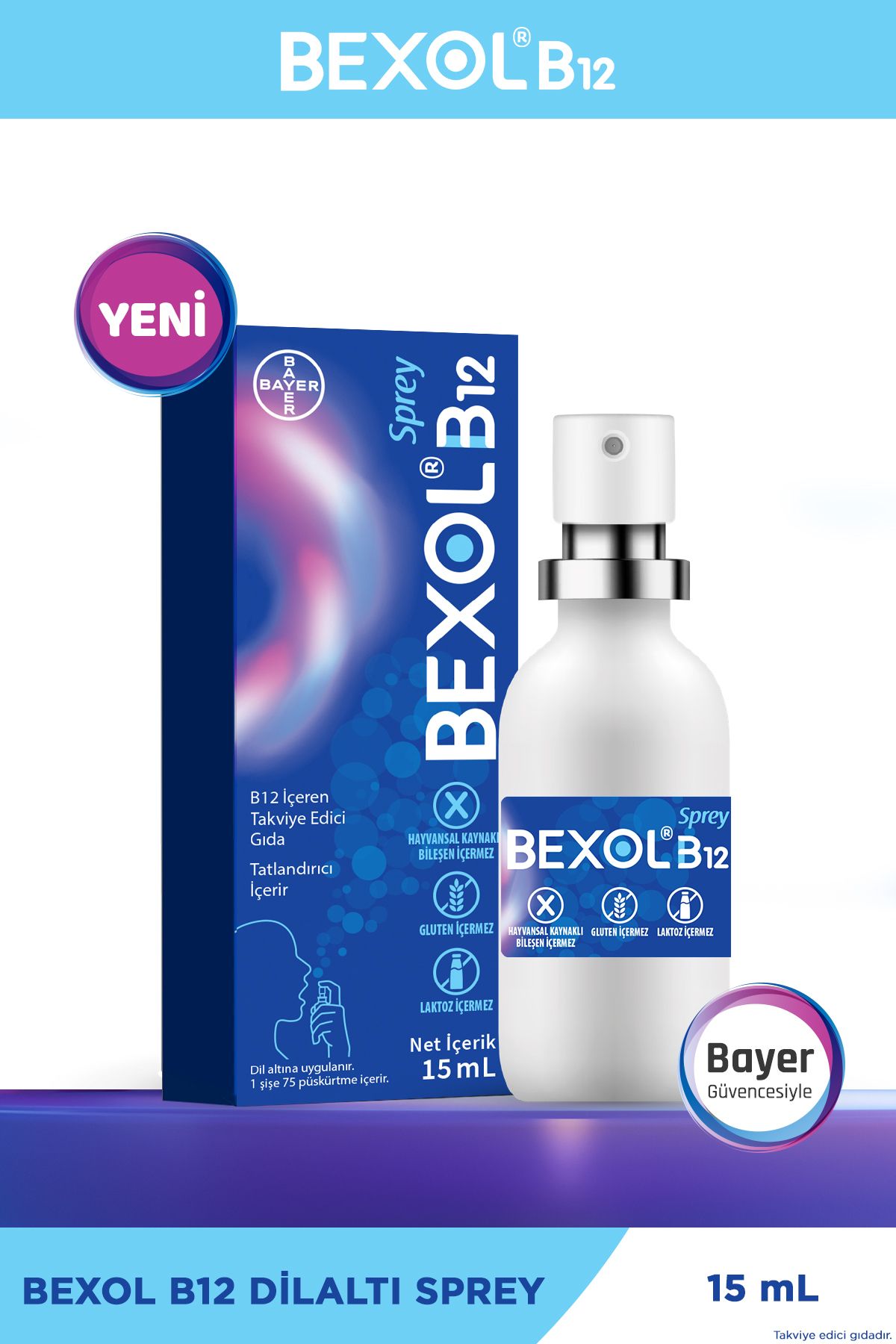 Bexol B12 Dilaltı Sprey, 15 ml B12 Vitamini Içeren Takviye Edici Gıda 8699546650088