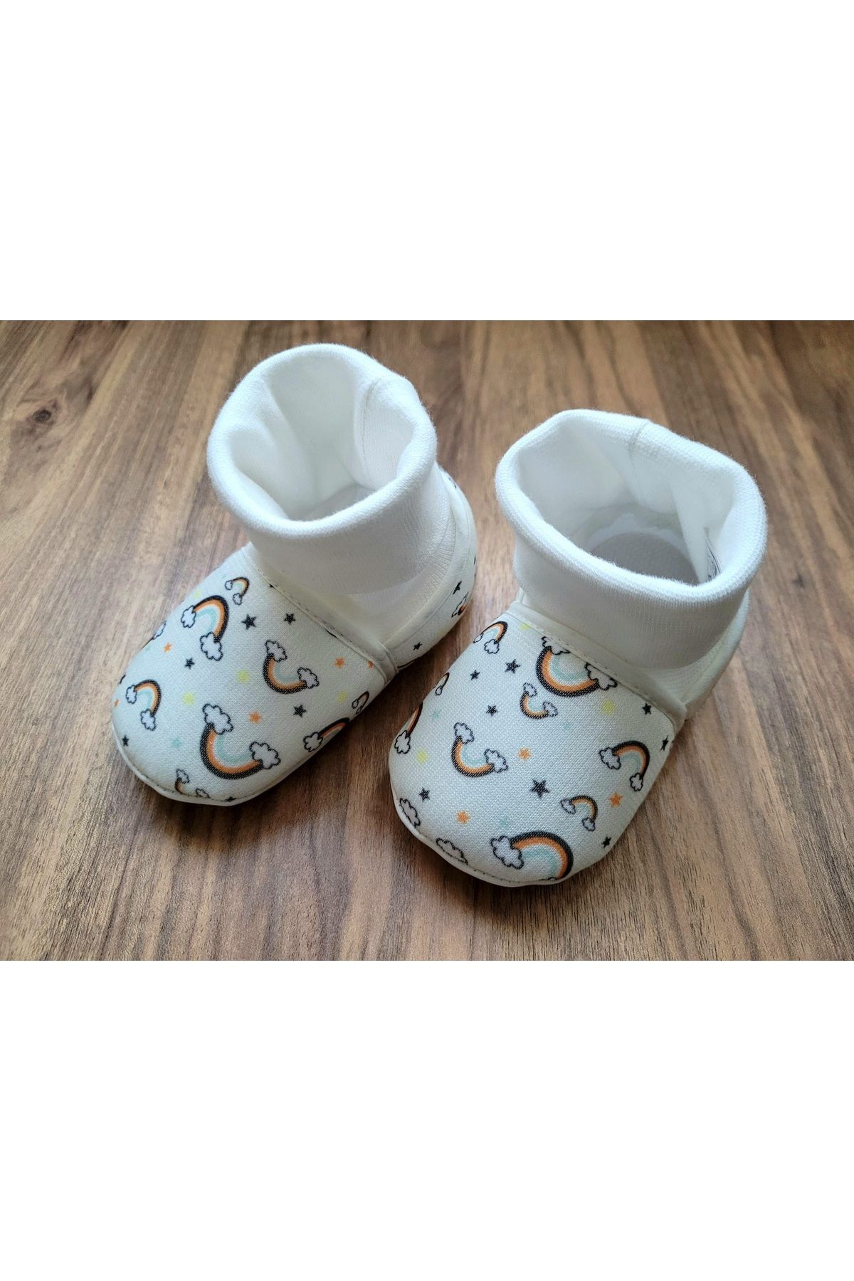 Funny Baby gökkuşağı desenli kız bebek panduf ev ayakkabısı