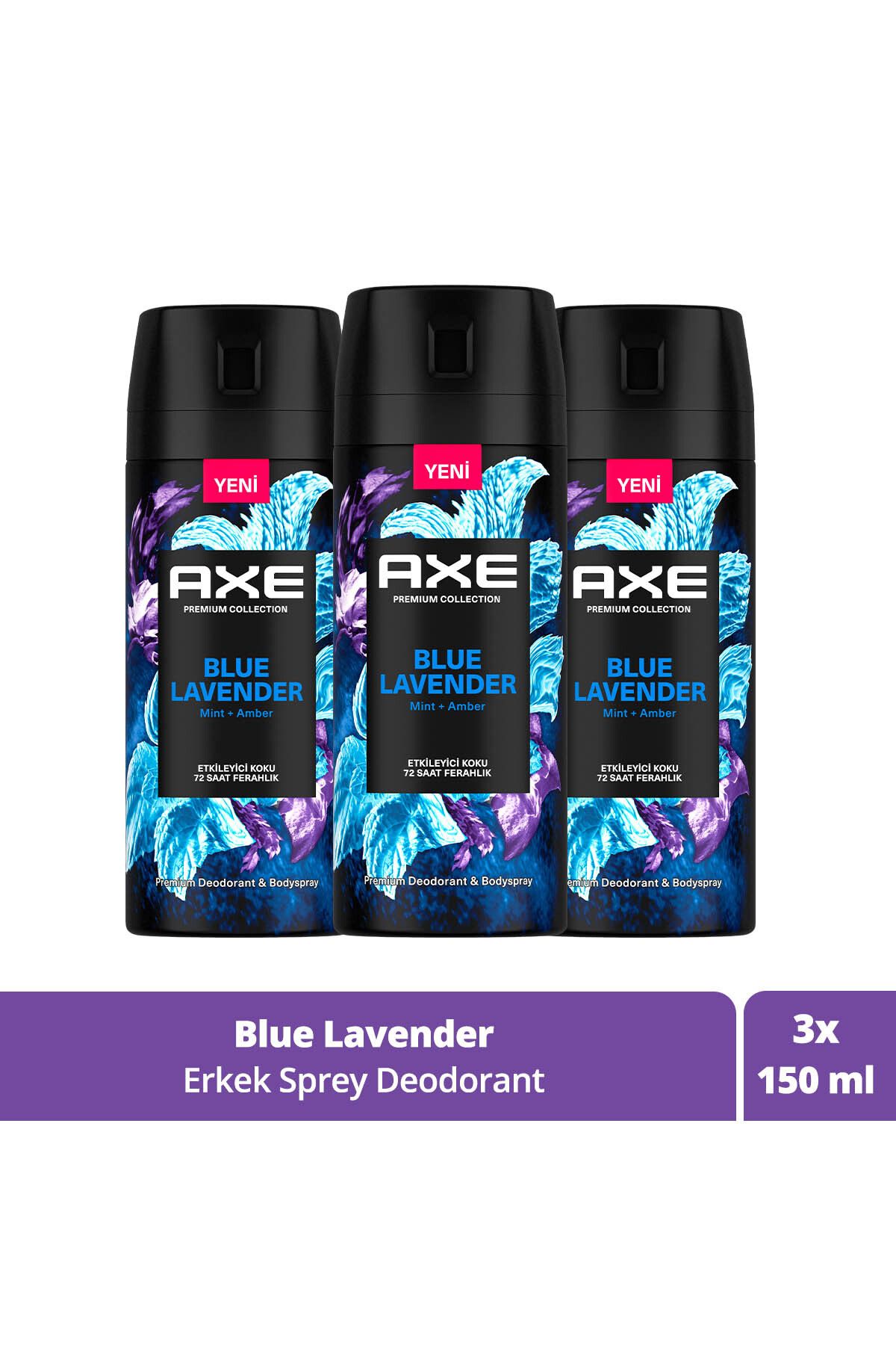 Axe Premium Collection Erkek Sprey Deodorant Blue Lavender 72 Saat Ferahlık 150 ml X3