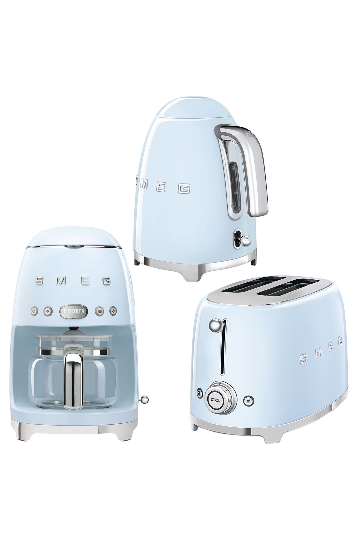 Smeg 50's Style Pastel Mavi Kettle - 1x2 Ekmek Kızartma Makinesi Ve Filtre Kahve Makine Seti