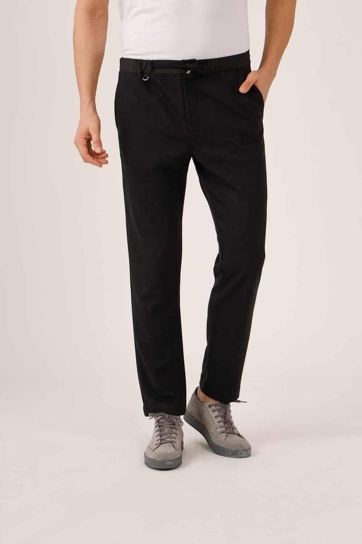 Dufy Siyah Erkek Slim Fit Düz Casual Pantolon - 91007