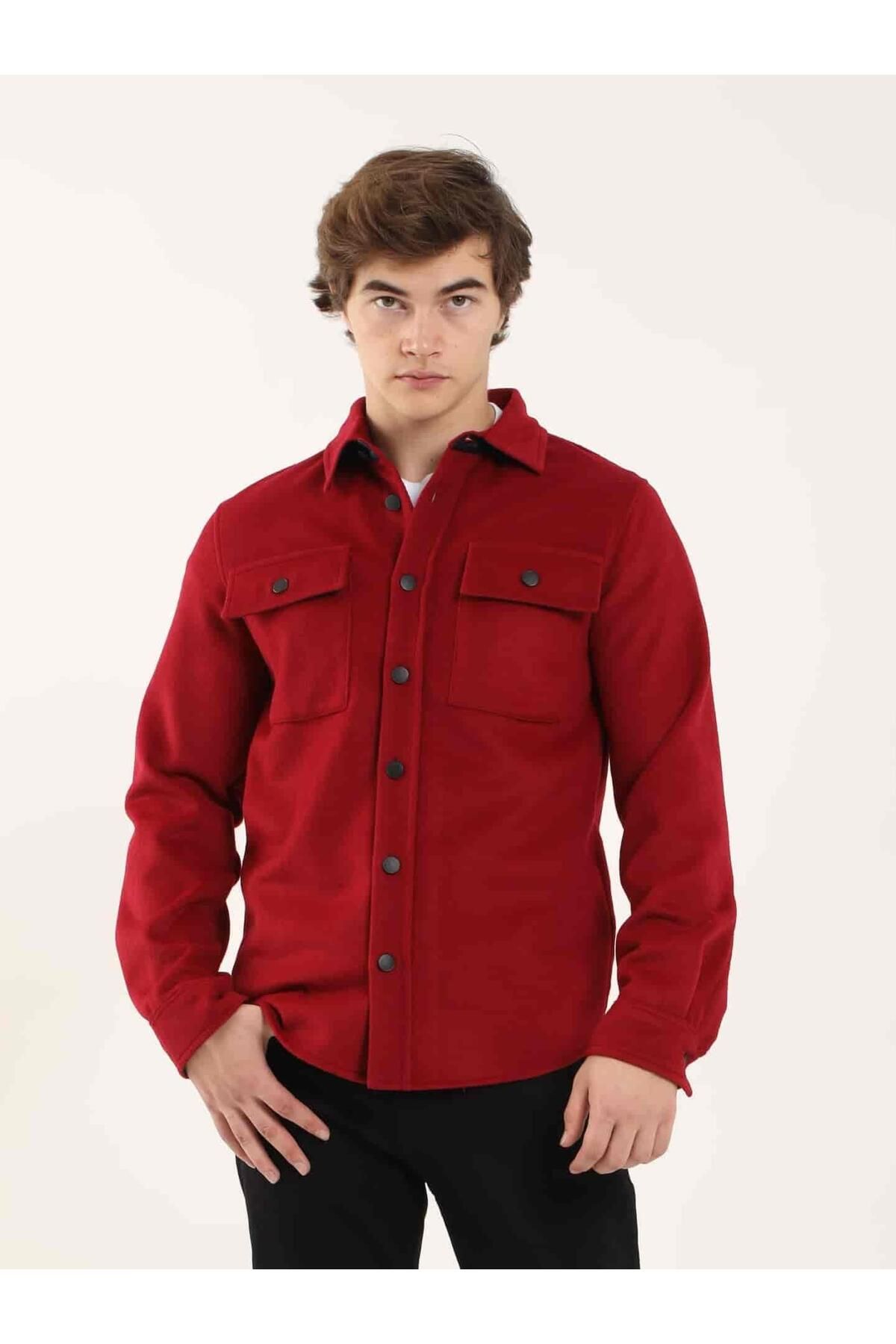 Dufy Kırmızı Erkek Regular Fit Düz Brent Yaka Uzun Kol Gömlek - 96807