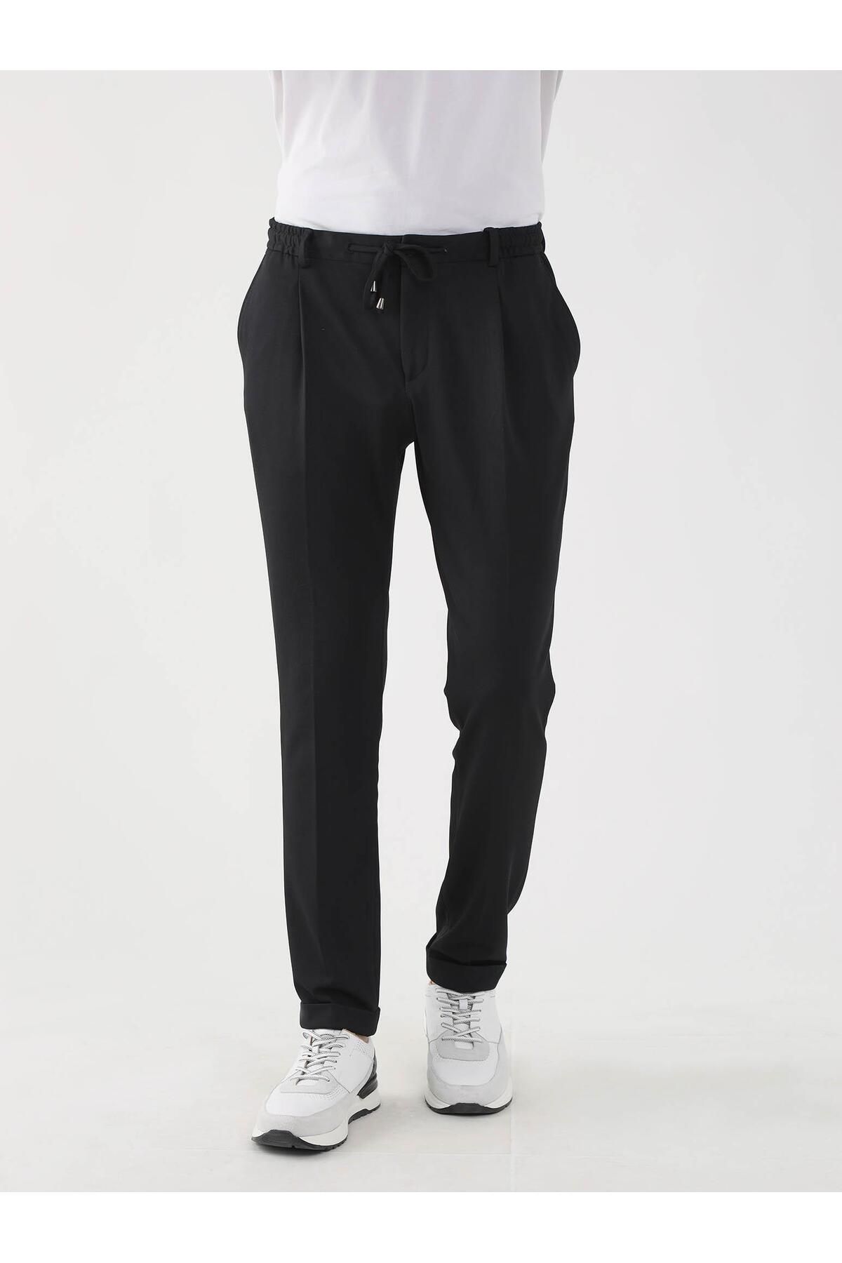 Dufy Siyah Erkek Slim Fit Düz Pantolon - 87006