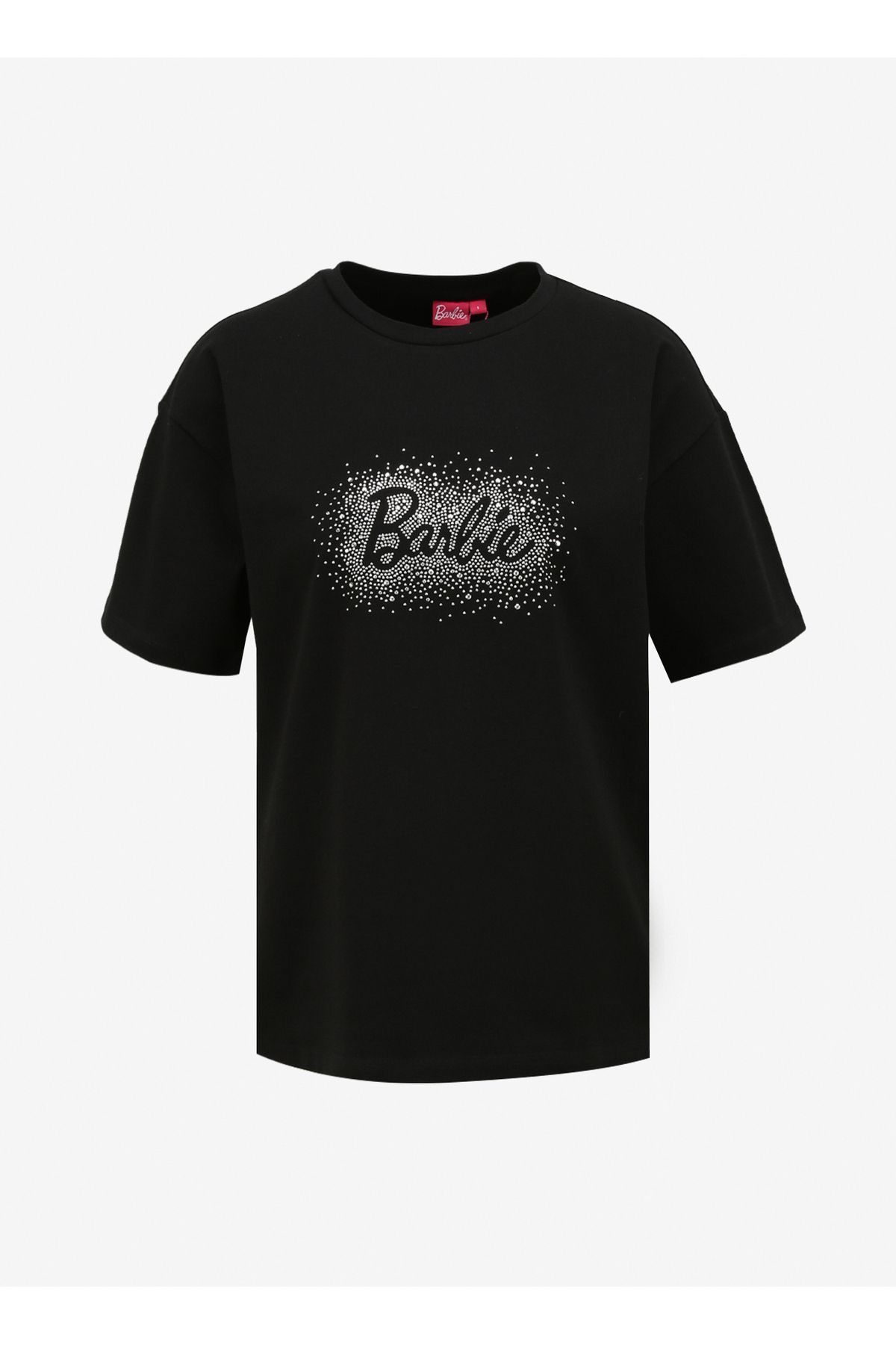 Barbie Bisiklet Yaka Baskılı Siyah Kadın T-Shirt BRB4SL-TST6052