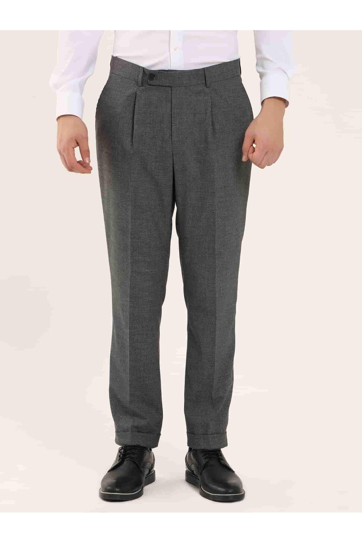 Dufy Gri Erkek Slim Fit Melanj Desenli Klasik Pantolon - 97669