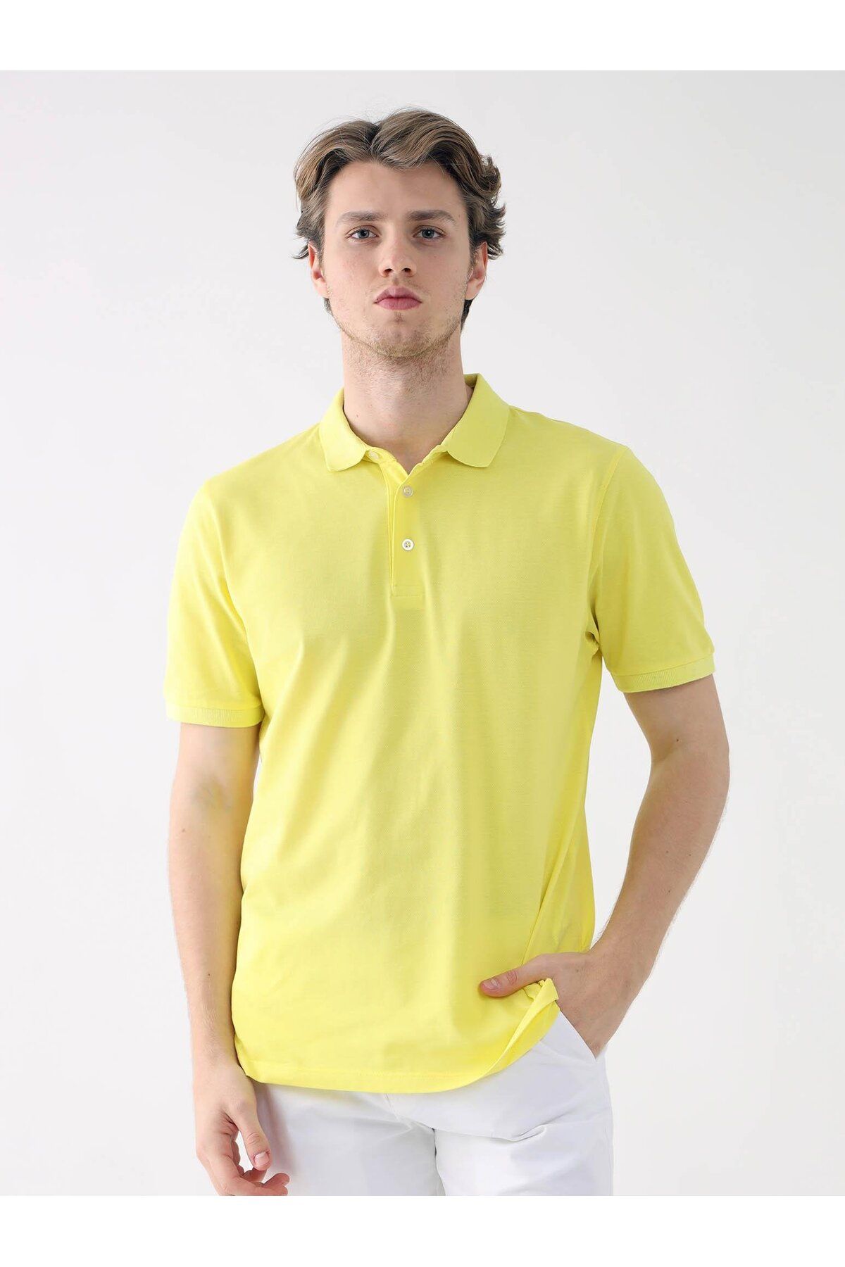 Dufy Sarı Erkek Slim Fit Düz Polo Yaka Tshirt - 85443