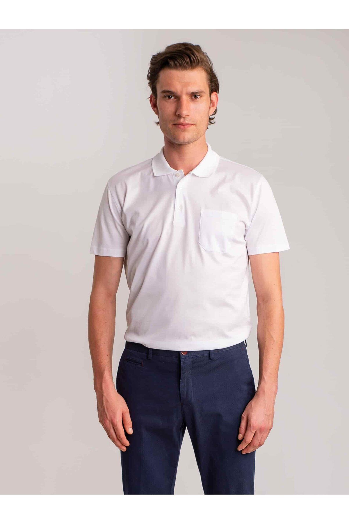Dufy Beyaz Erkek Regular Fit Düz Casual Polo Yaka Tshirt - 49652