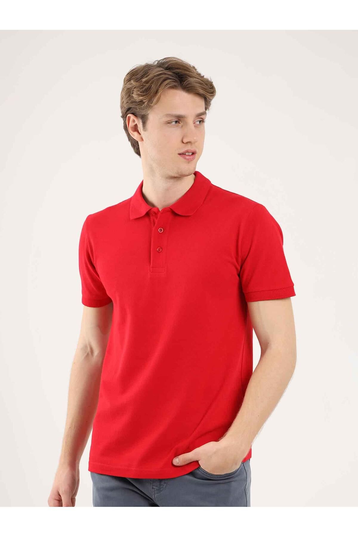 Dufy Kırmızı Erkek Regular Fit Düz Pamuklu Polo Yaka Tshirt - 89015