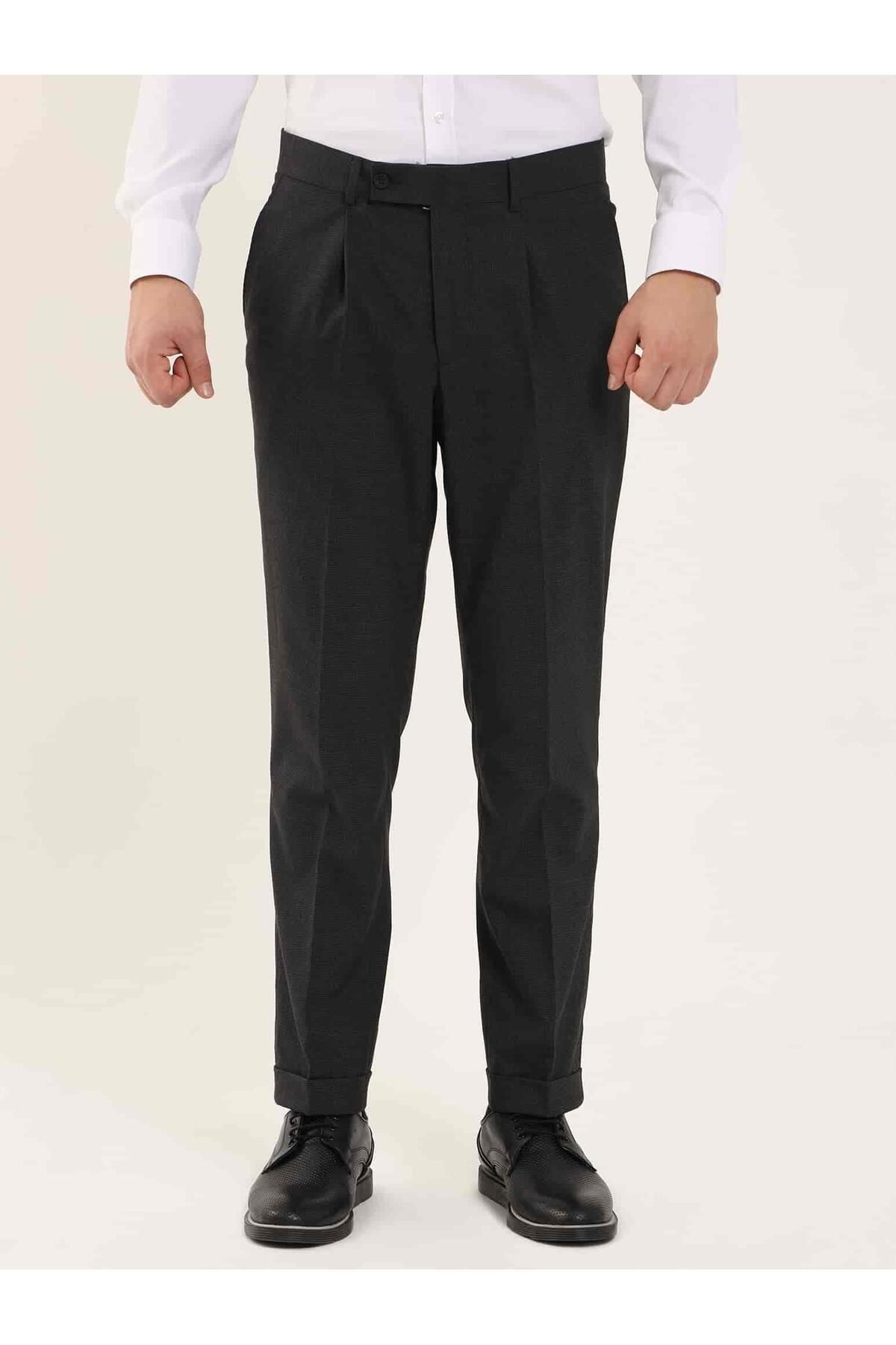 Dufy Antrasit Erkek Slim Fit Melanj Desenli Klasik Pantolon - 97662