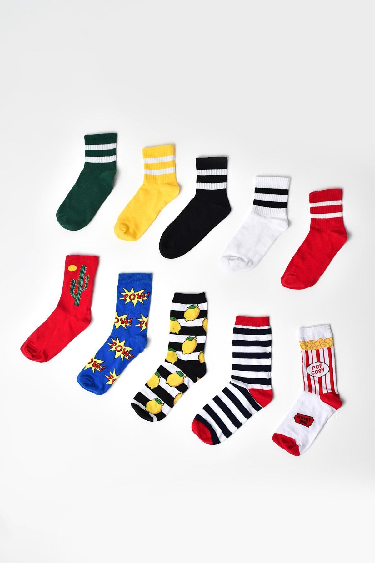 MG ÇORAP Renkli Soket Tasarım Pamuklu Çorap Set