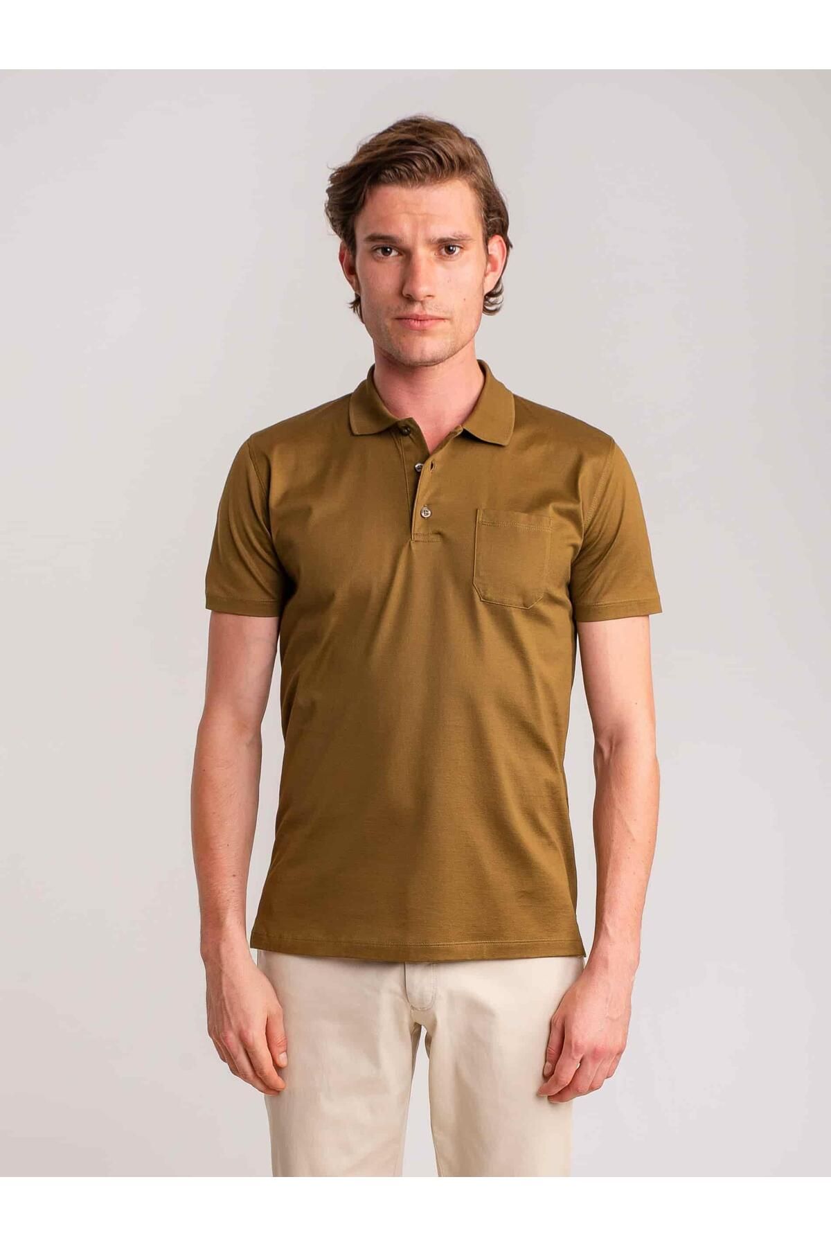 Dufy Haki Erkek Regular Fit Düz Casual Polo Yaka Tshirt - 49668