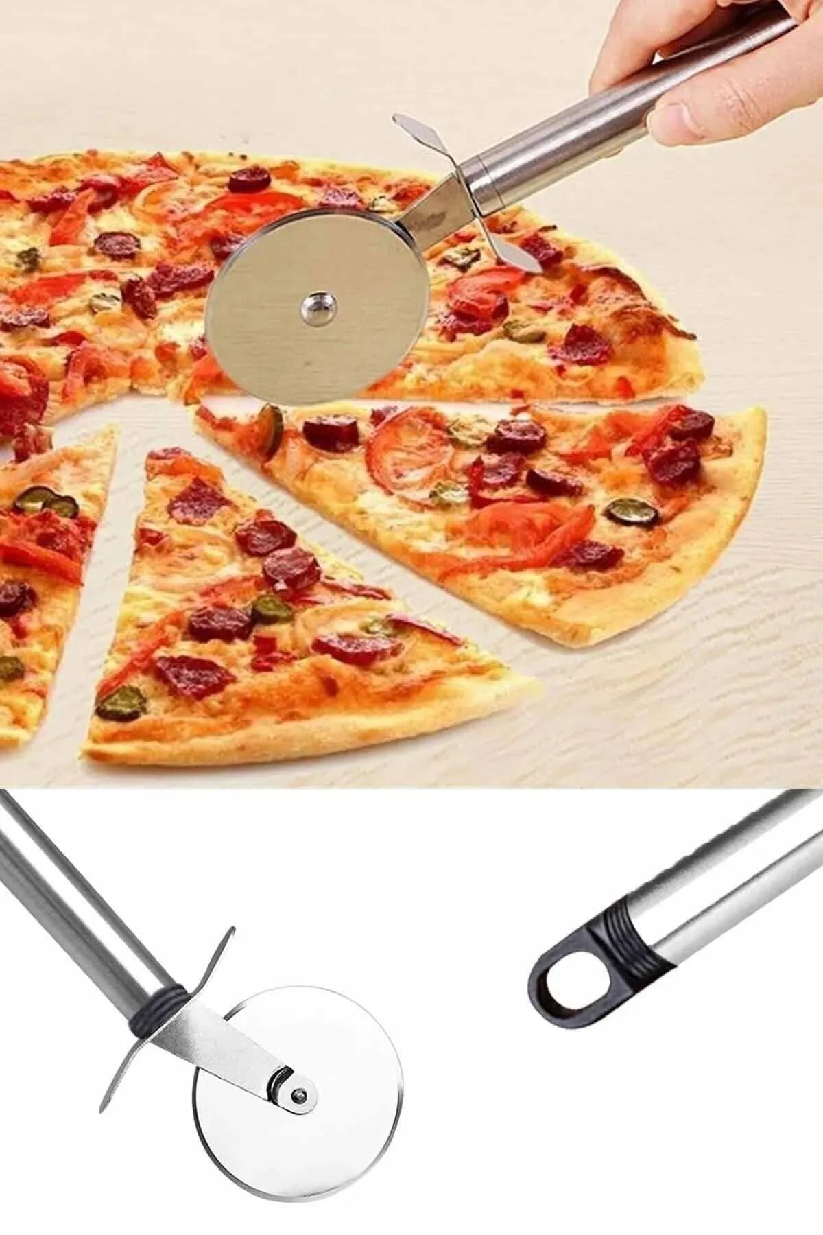 TEMMUZ HOME Çelik Pizza Hamur Mantı Börek Kesme Ruleti | Pratik Pizza Kesici Dilimleyici Rulet