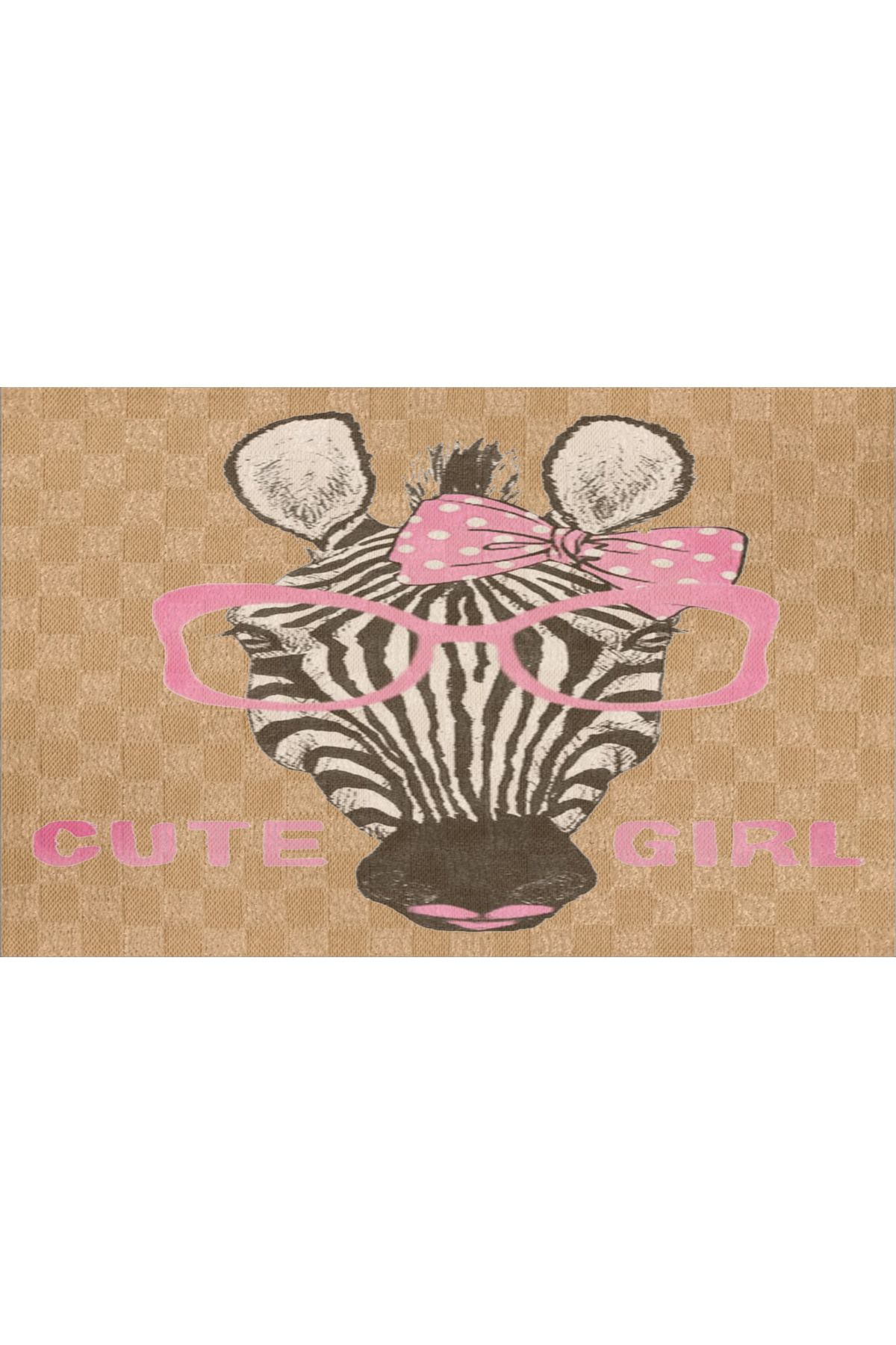 Rugs Modern Halı Bej Temalı Tatlı Kız Yazılı Zebra Desenli Kreatif Modern Dekoratif Banyo Paspası 90×60