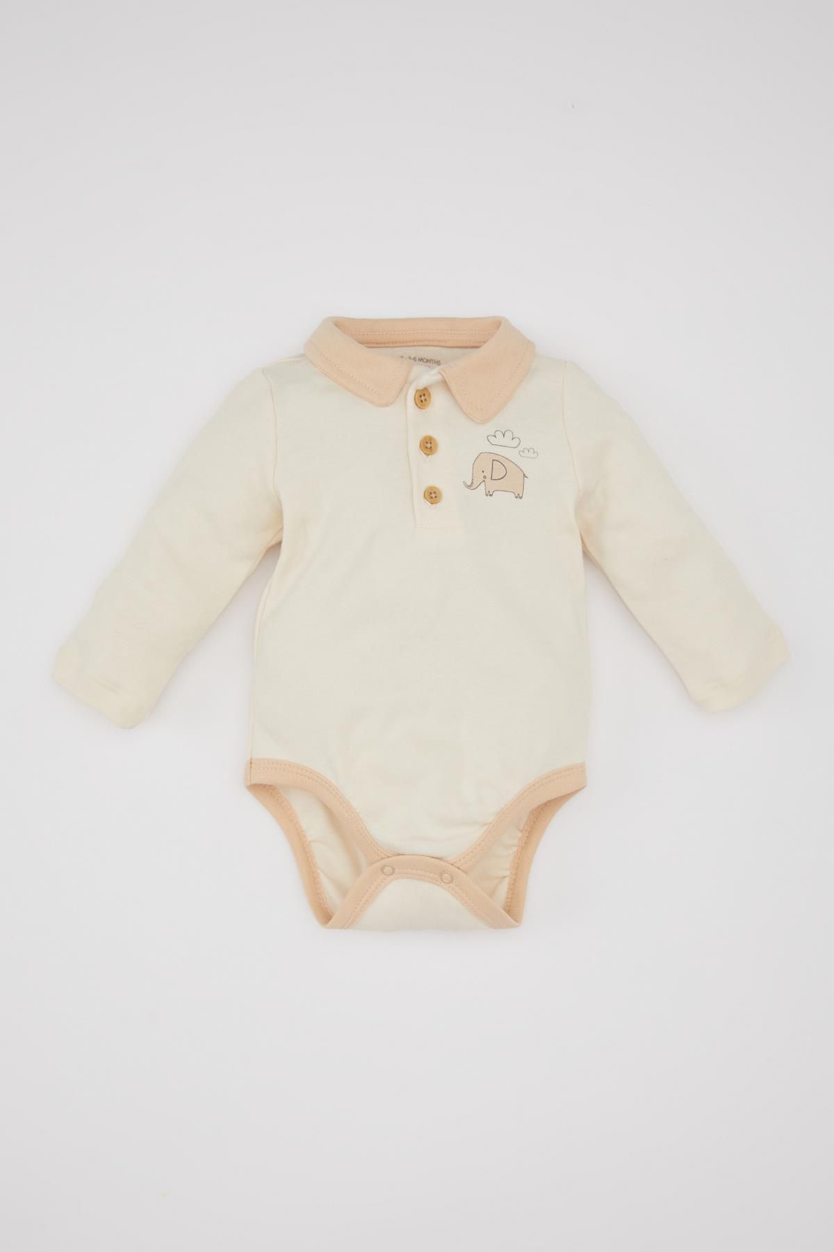 Defacto Erkek Bebek Yeni Doğan Polo Yaka Baskılı Uzun Kollu Çıtçıtlı Body B7683a524sp