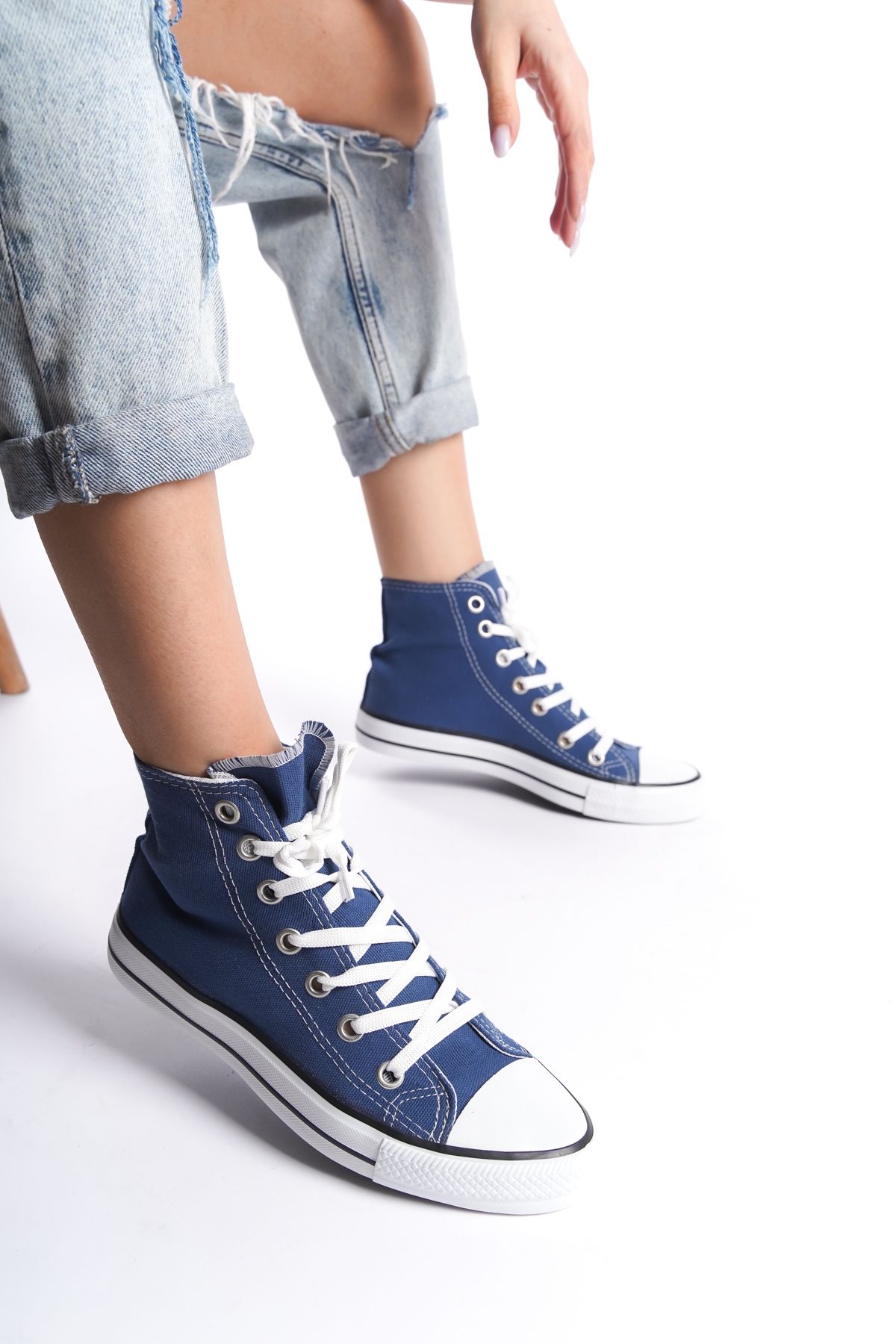 eformoda by emre yılmaz Mavi Kadın Uzun Keten Spor Ayakkabı Günlük Sneakers CNV6