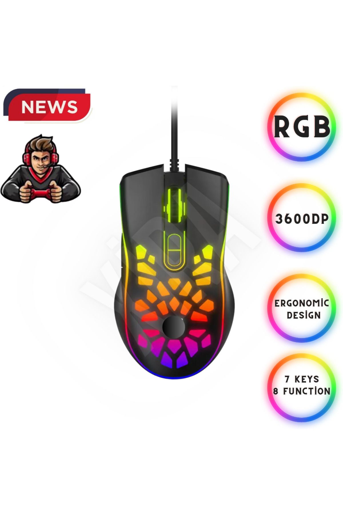 XİRA BALROG Oyuncu Mouse Kablolu Usb Optik Oyuncu Mouse Ergonomik RGB Gaming R8