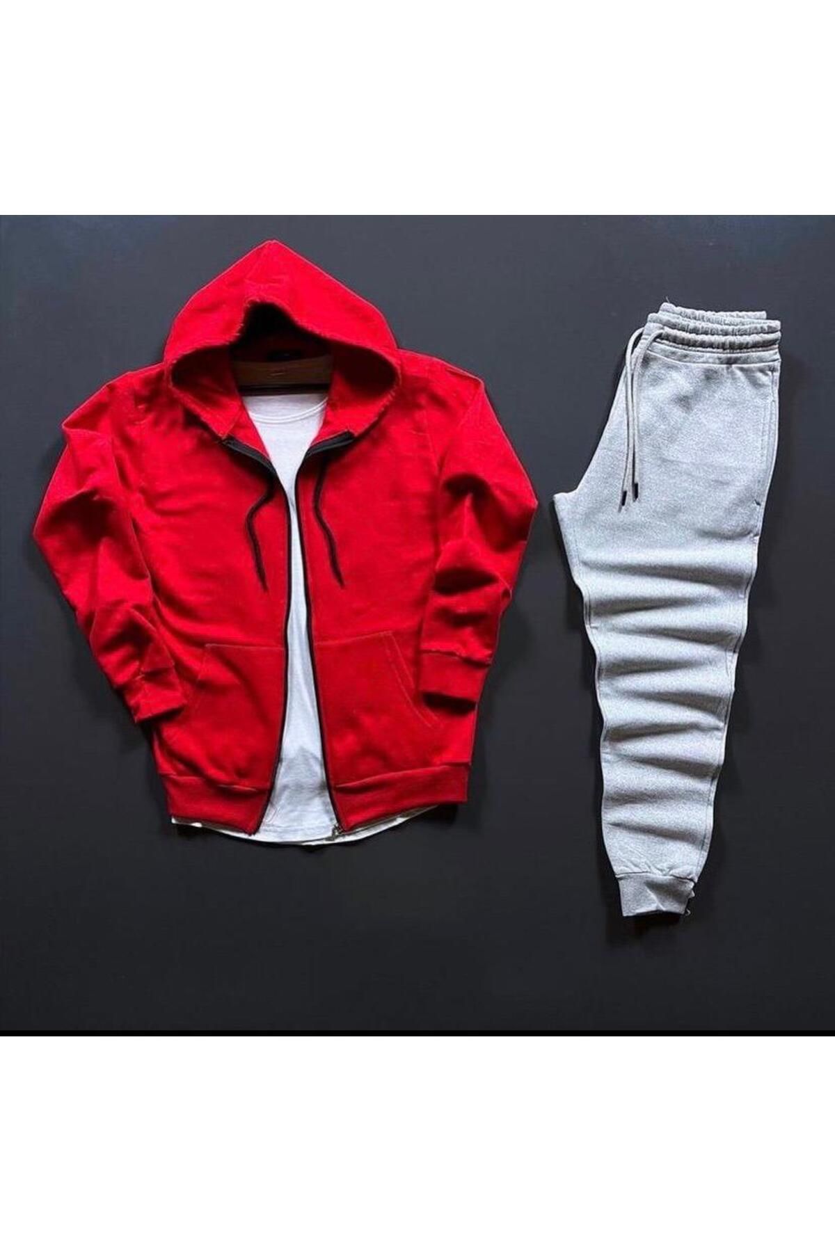 ANSECO STUDİO Kirmizi Kışlık Fermuarli Ceket Gri? Kişlik Eşofman Altı Kışlık Takım Unisex Ürün