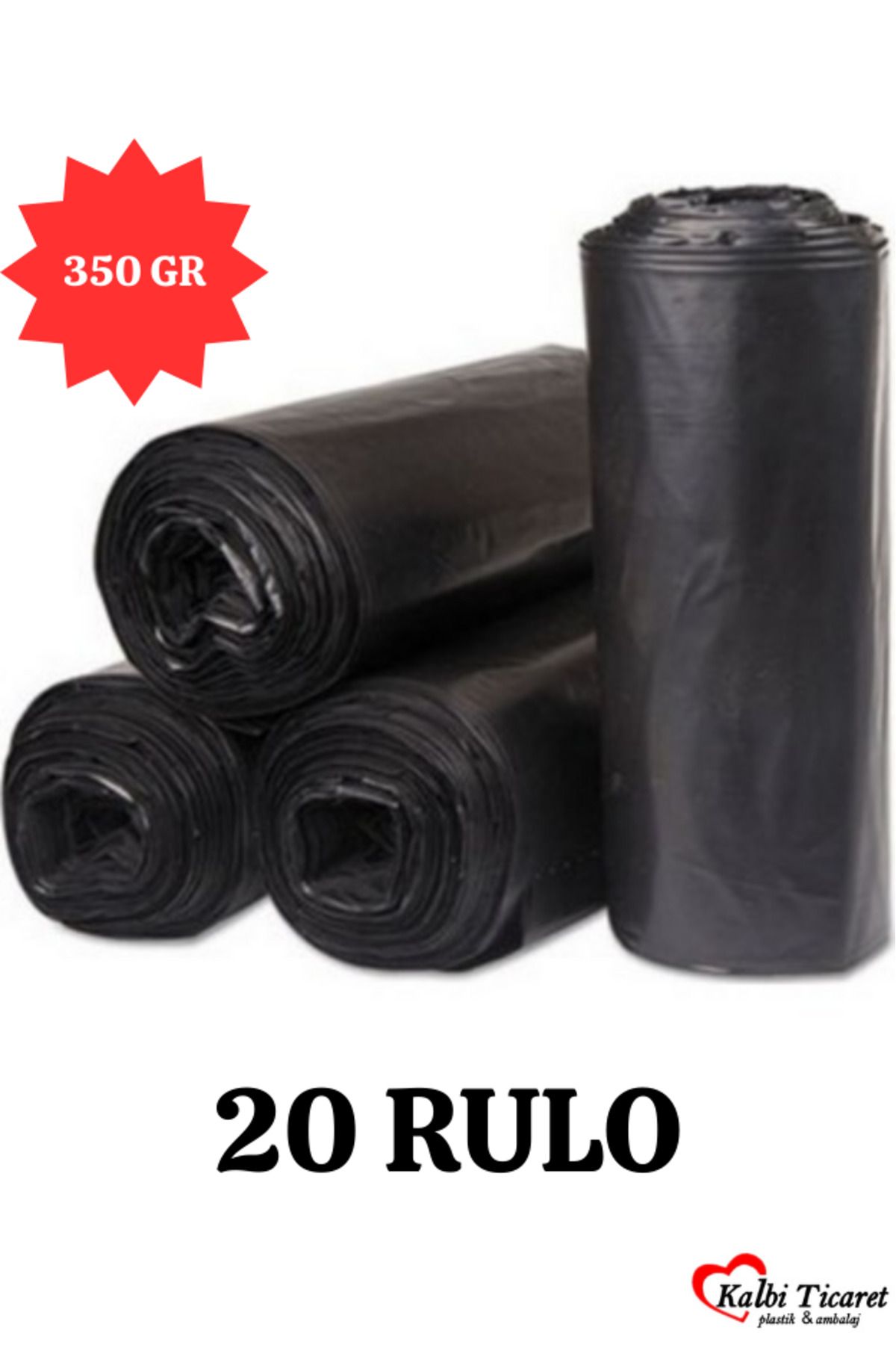 Kalbi Ticaret Kalın Çöp Torbası 350 gr X 20 Rulo Siyah Çöp Poşeti 80x110 Cm Jumbo Endüstriyel Çöp Torbası