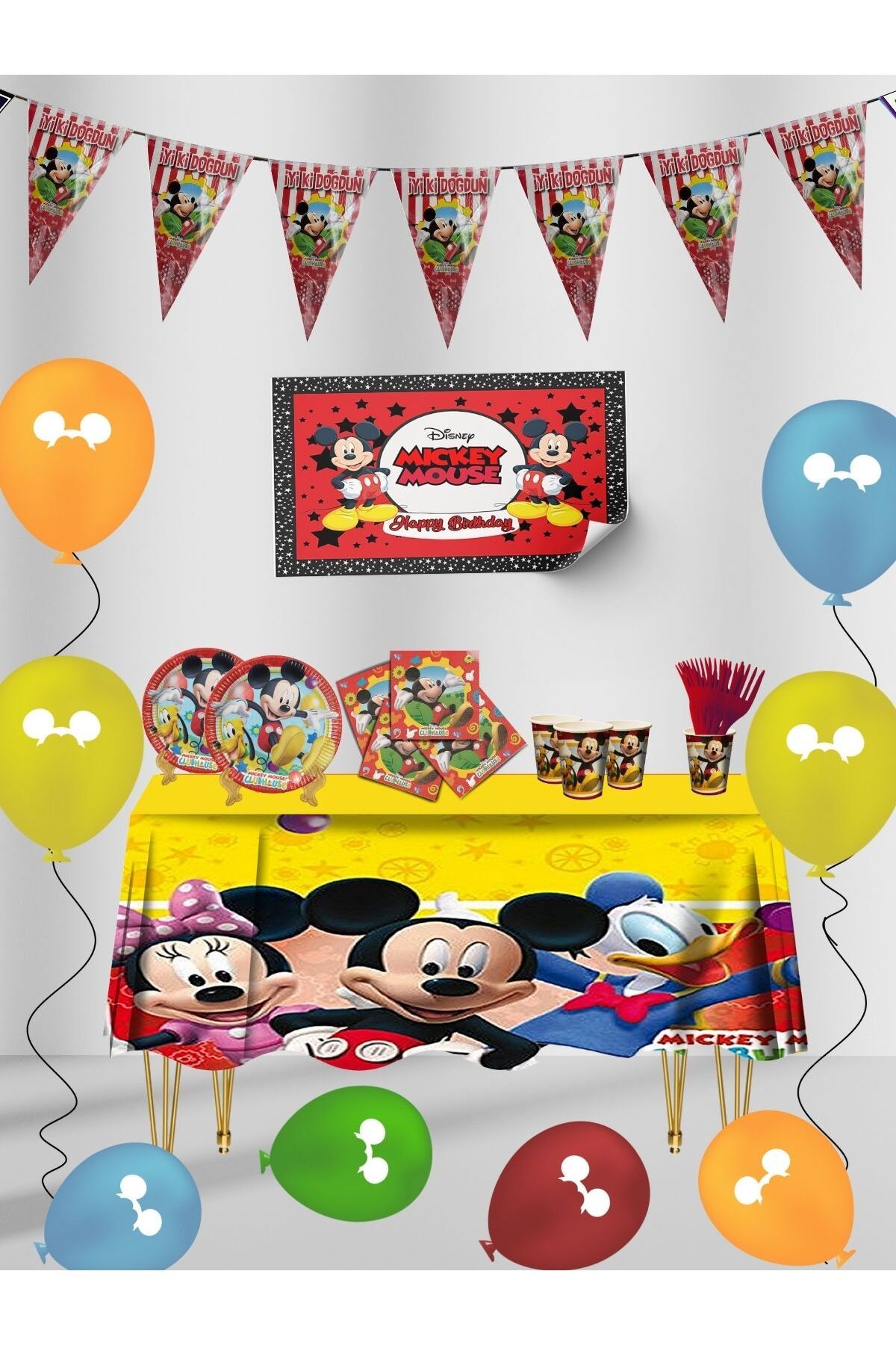 Mickey Mouse Afişli 24 Kişilik Doğum Günü Parti Malzemeleri Süsleri Seti LXST